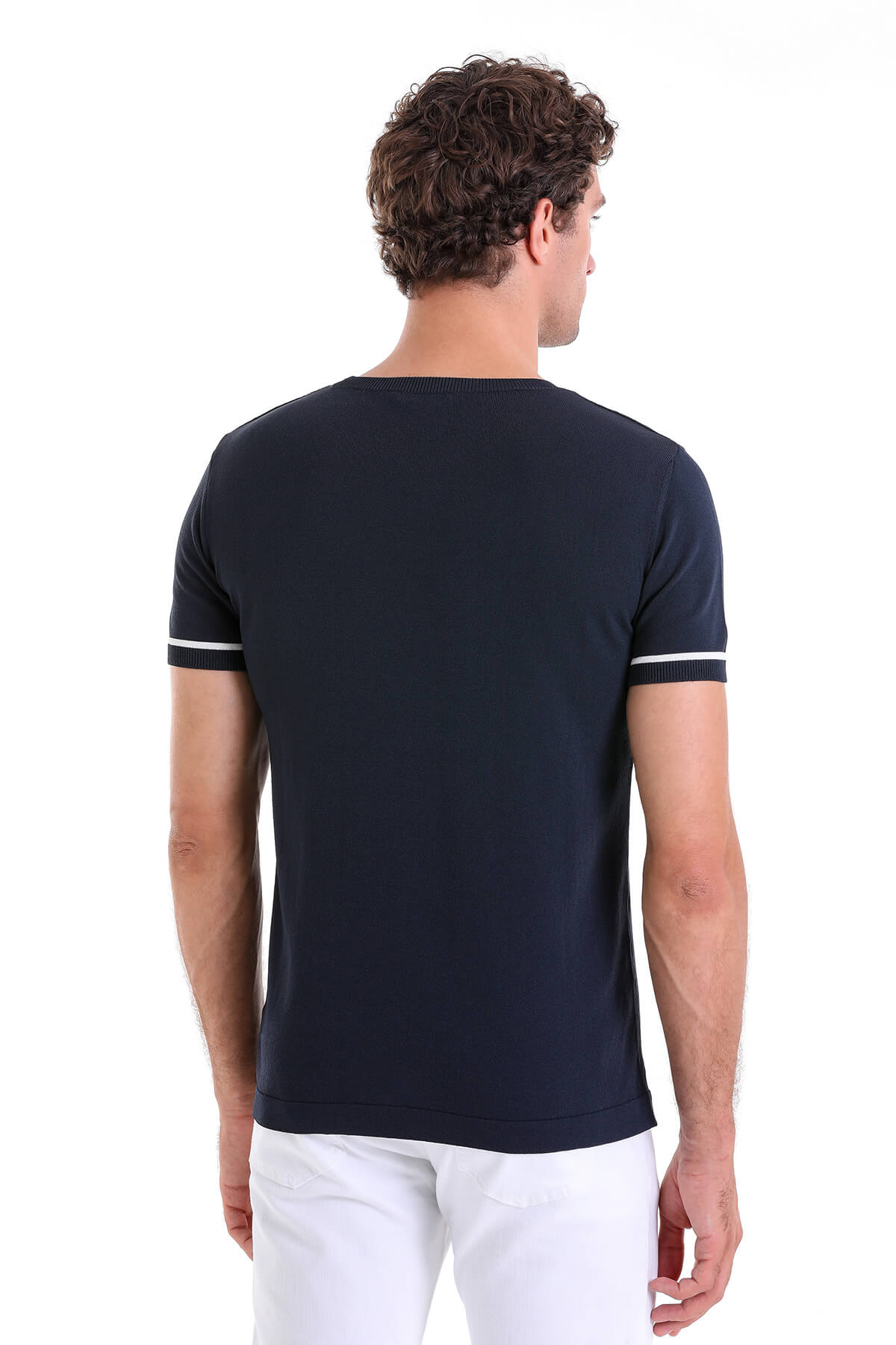 Slim Fit Navy Crew Neck T-Shirt - SAYKI