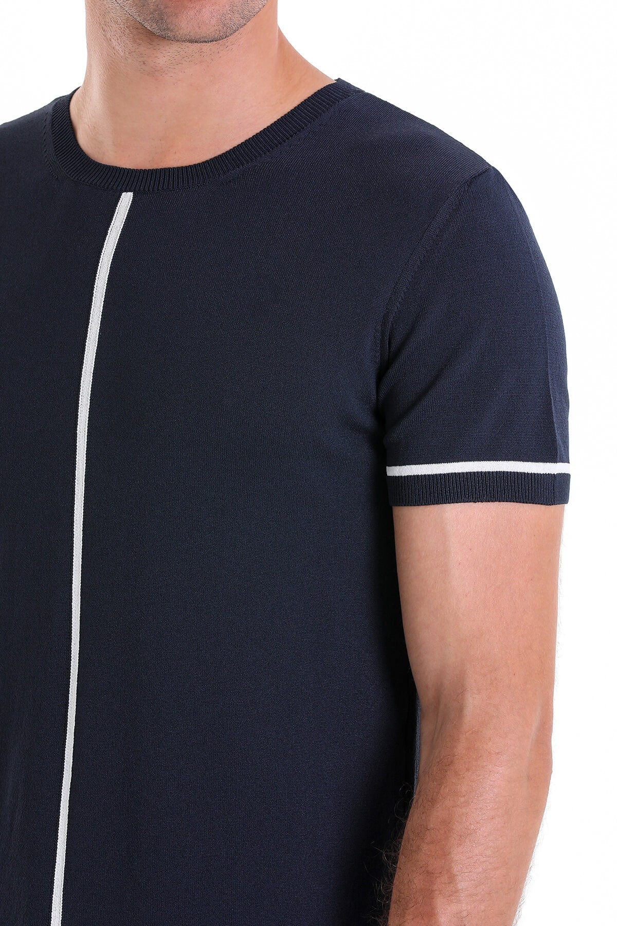 Slim Fit Navy Crew Neck T-Shirt - SAYKI