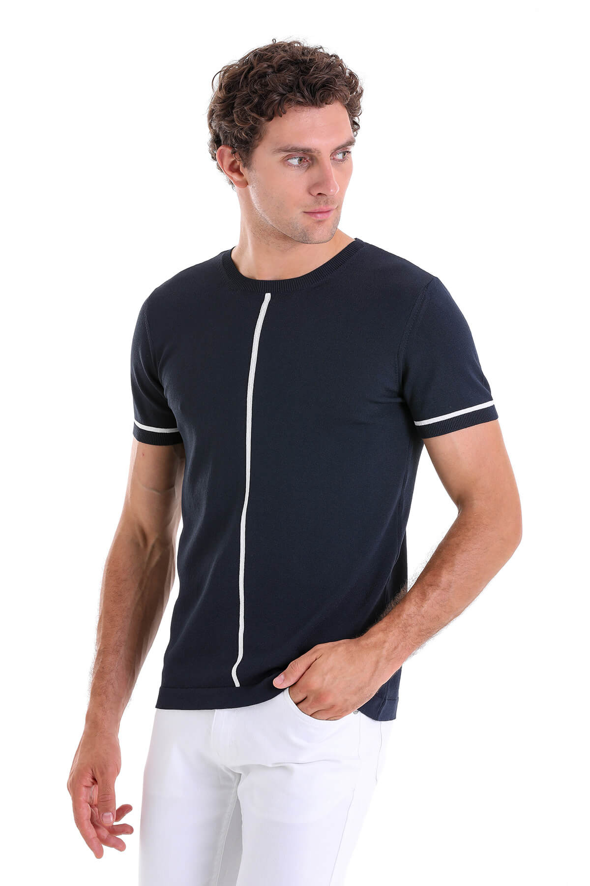 Slim Fit Navy Crew Neck T-Shirt - SAYKI
