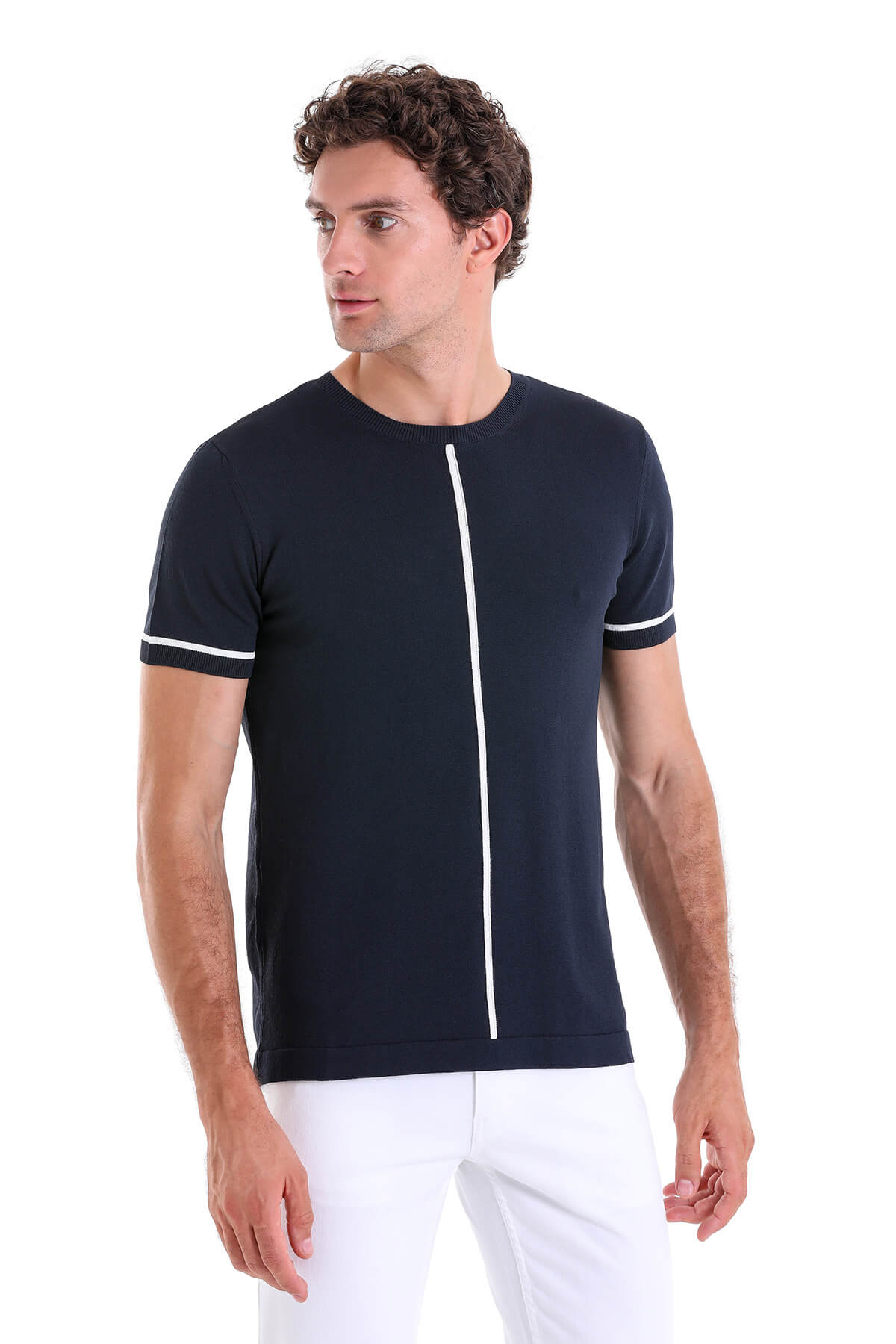 Slim Fit Navy Crew Neck T-Shirt - SAYKI