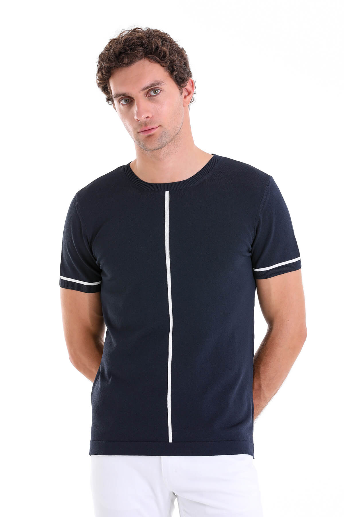 Slim Fit Navy Crew Neck T-Shirt - SAYKI - 8682819440837