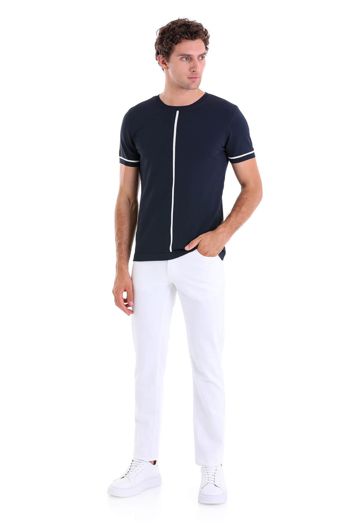 Slim Fit Navy Crew Neck T-Shirt - SAYKI