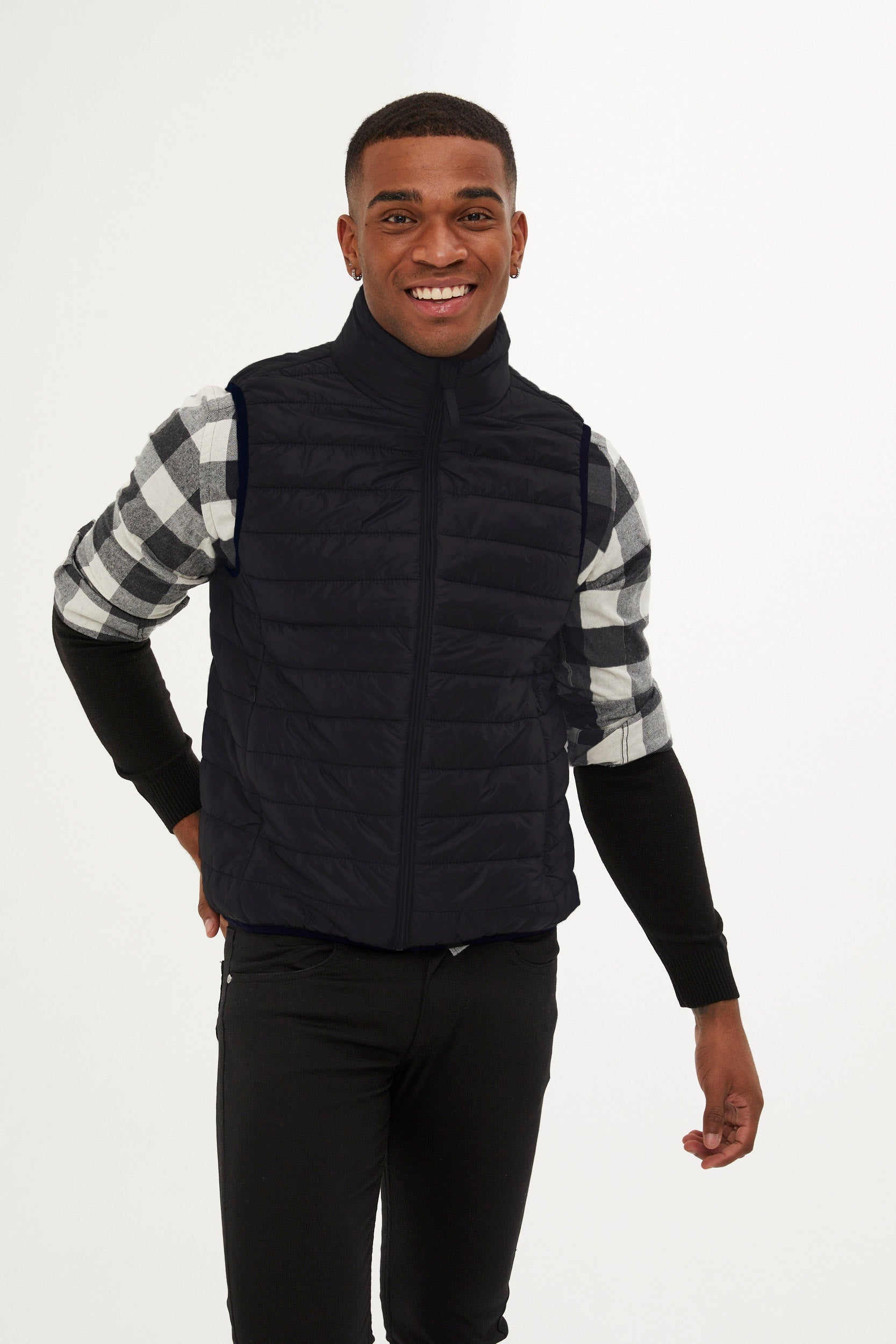 Slim Fit Navy Down Like Padded Vest - SAYKI
