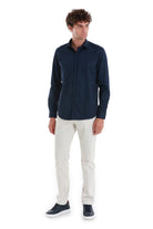 Slim Fit Navy Long Sleeve 100% Cotton Dress Shirt - SAYKI