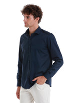 Slim Fit Navy Long Sleeve 100% Cotton Dress Shirt - SAYKI