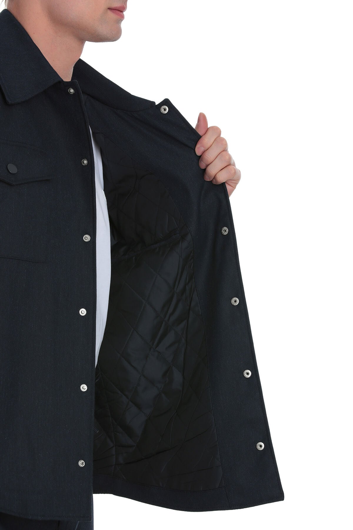 Slim Fit Navy Notch Lapel Overshirt Casual Suit - SAYKI