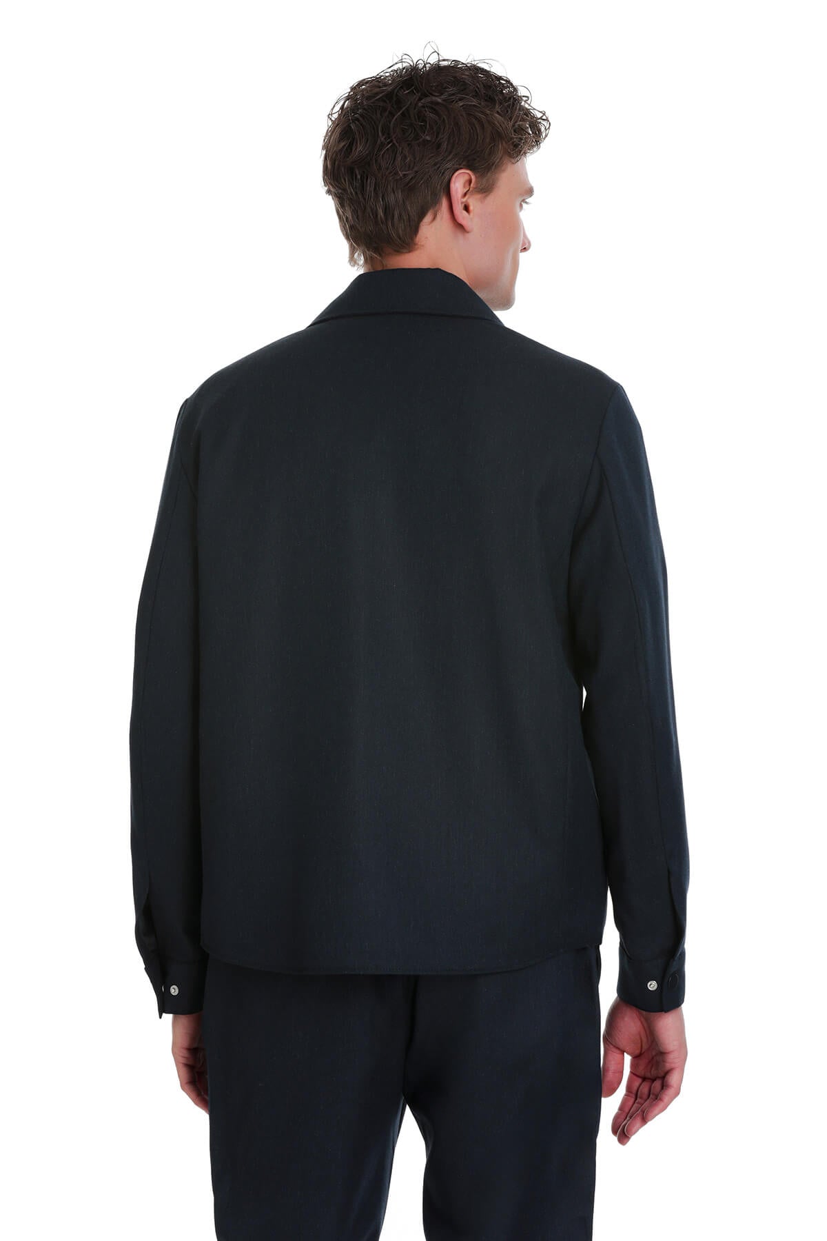 Slim Fit Navy Notch Lapel Overshirt Casual Suit - SAYKI