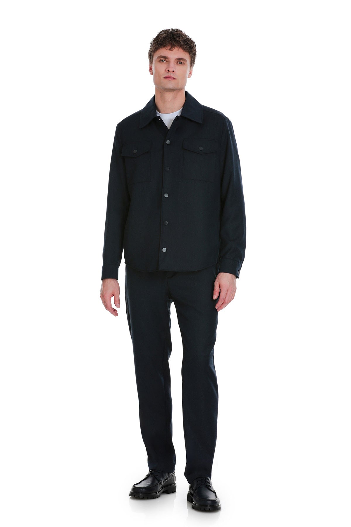 Slim Fit Navy Notch Lapel Overshirt Casual Suit - SAYKI