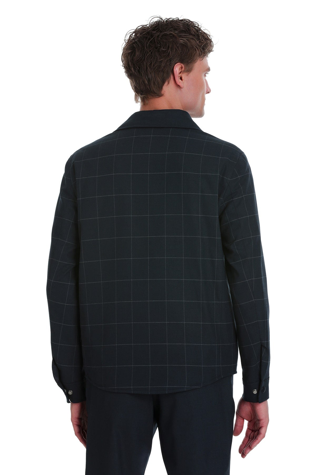 Slim Fit Navy Notch Lapel Windowpane Overshirt Casual Suit