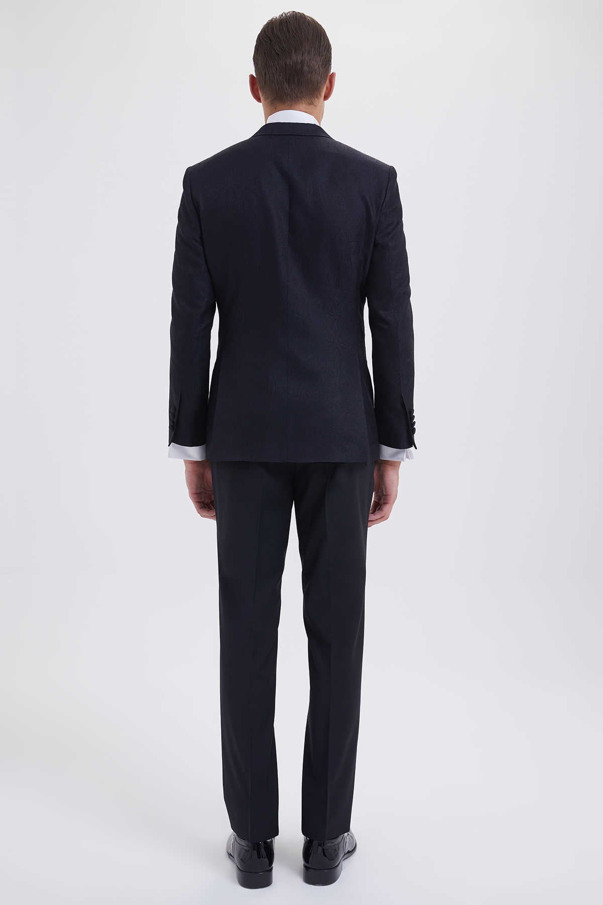 Slim Fit Navy Peak Lapel Wool Blend Classic Tuxedo SAYKI