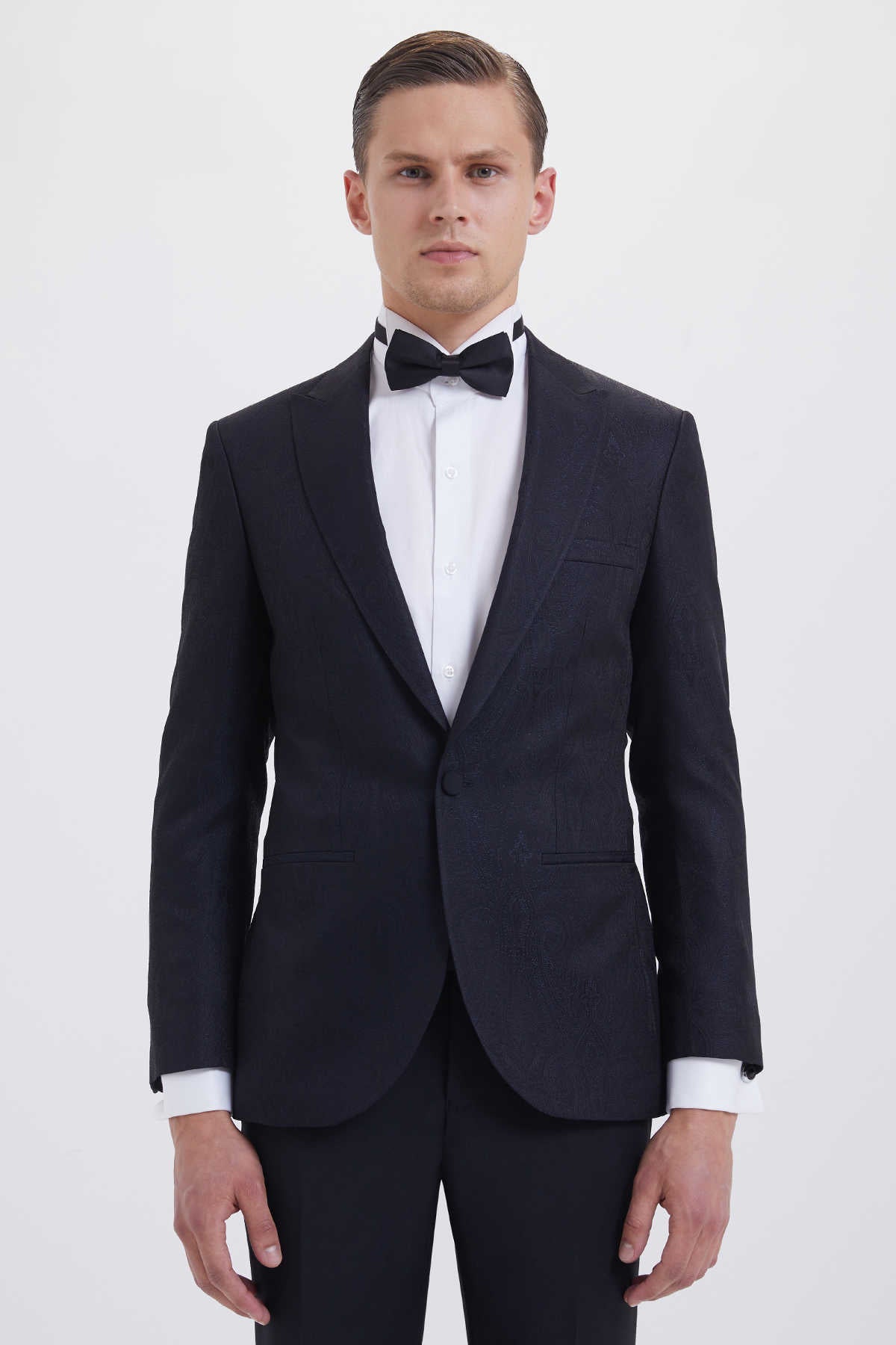 Slim Fit Navy Peak Lapel Wool Blend Classic Tuxedo SAYKI