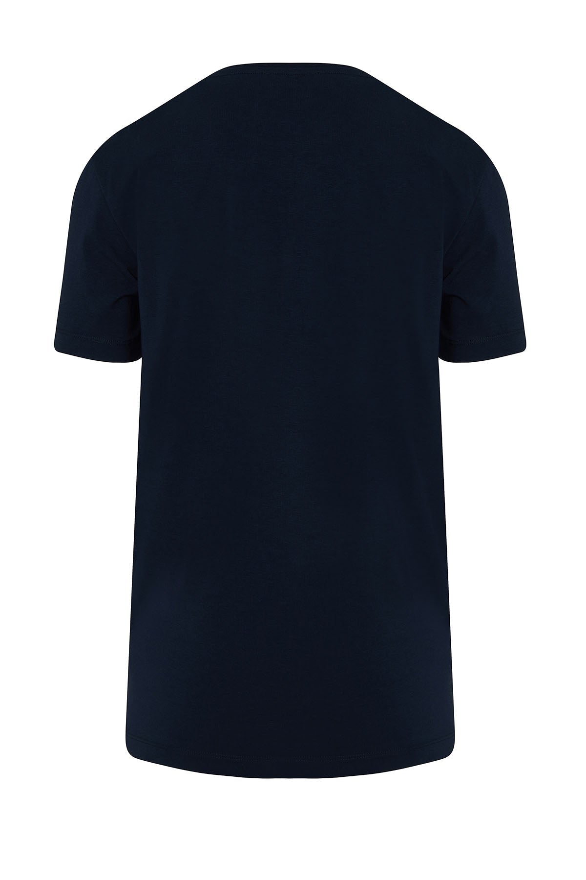 Slim Fit Navy Printed Cotton Blend Crew Neck T-Shirt - SAYKI
