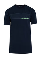 Slim Fit Navy Printed Cotton Blend Crew Neck T-Shirt - SAYKI