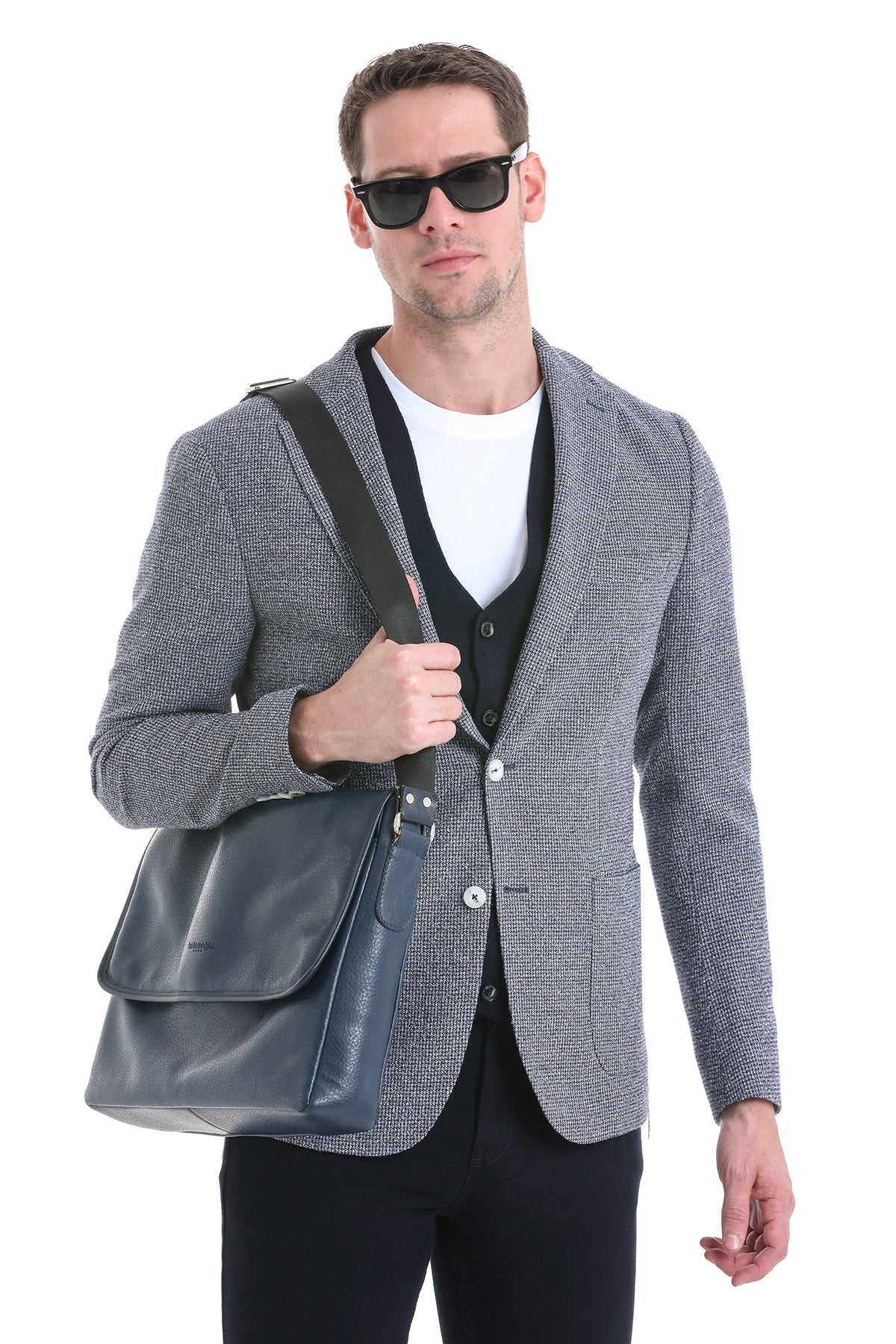 Slim Fit Notch Lapel 100% Wool Navy Classic Blazer - SAYKI