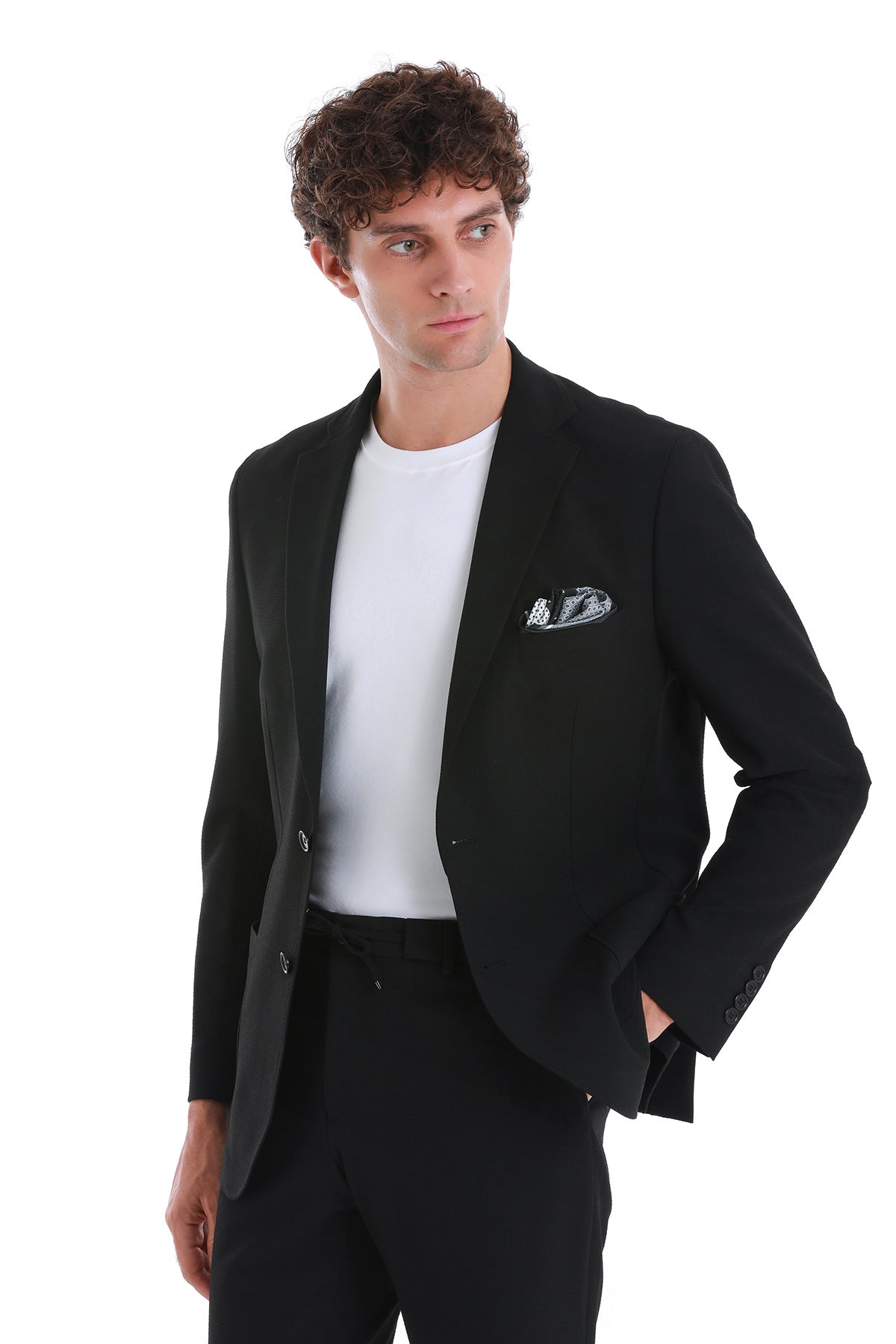 Slim Fit Notch Lapel Black Casual Suit - SAYKI