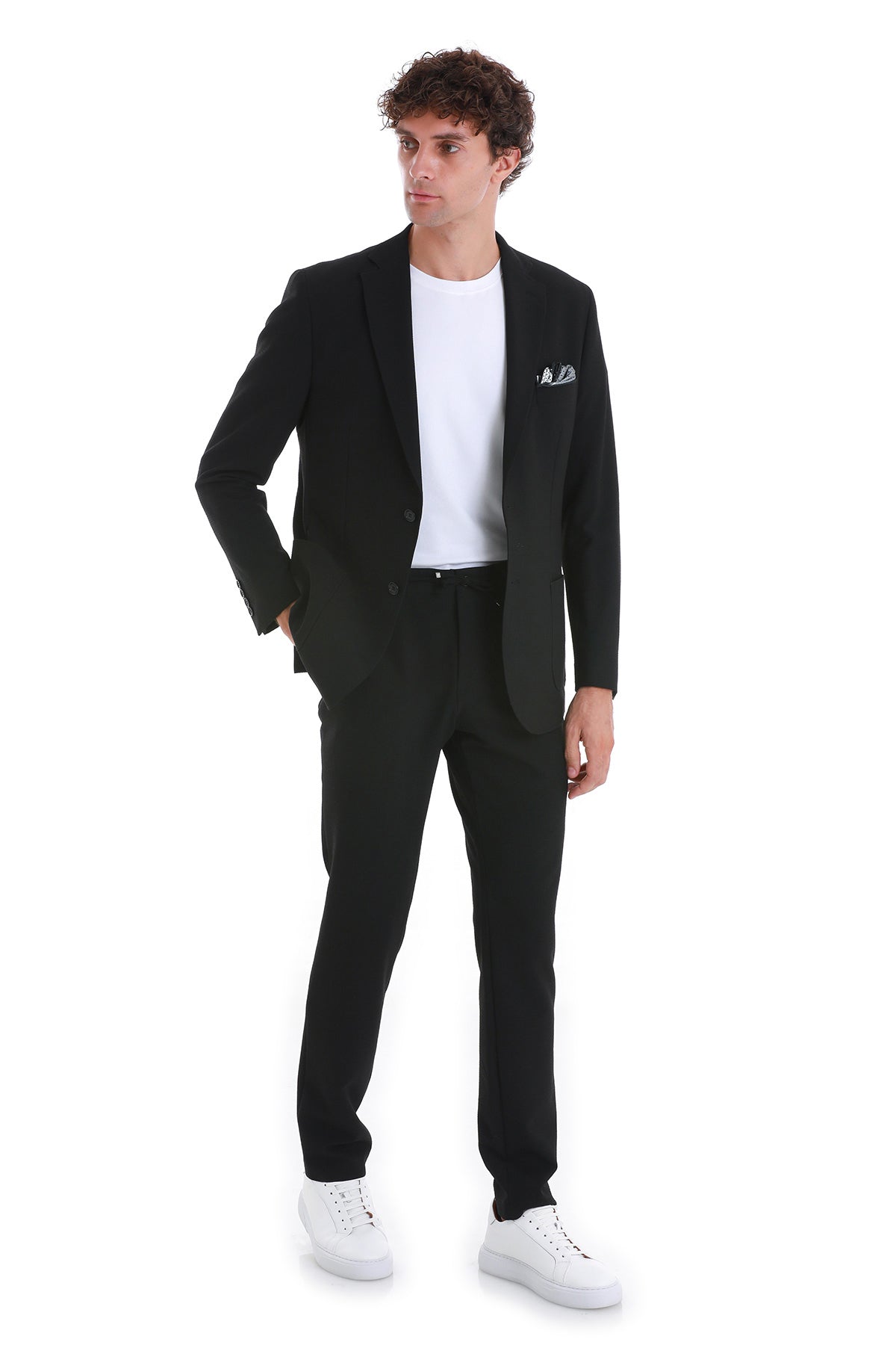 Slim Fit Notch Lapel Black Casual Suit - SAYKI