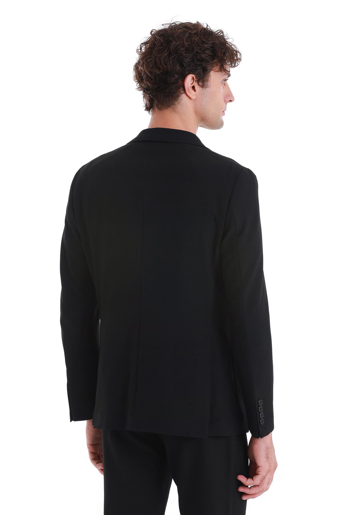 Slim Fit Notch Lapel Black Casual Suit - SAYKI