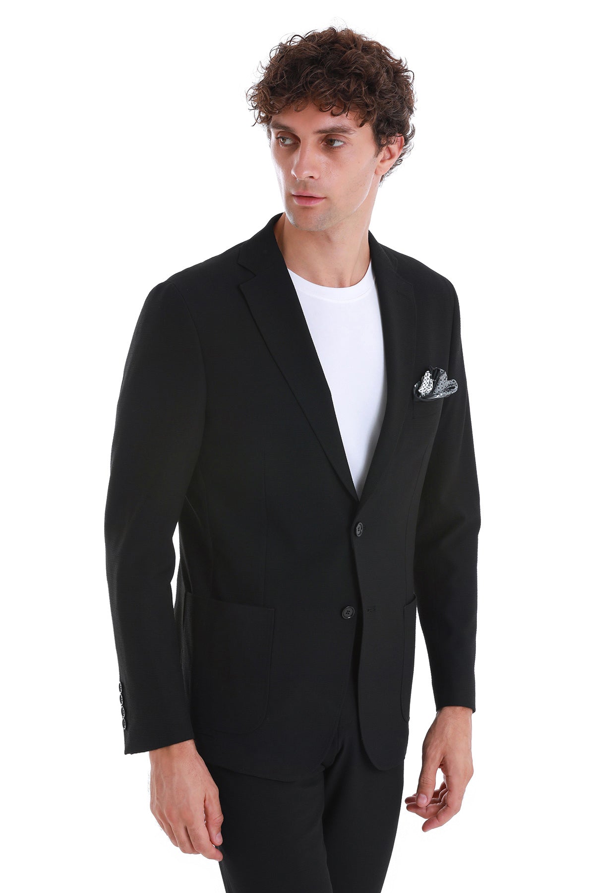 Slim Fit Notch Lapel Black Casual Suit - SAYKI