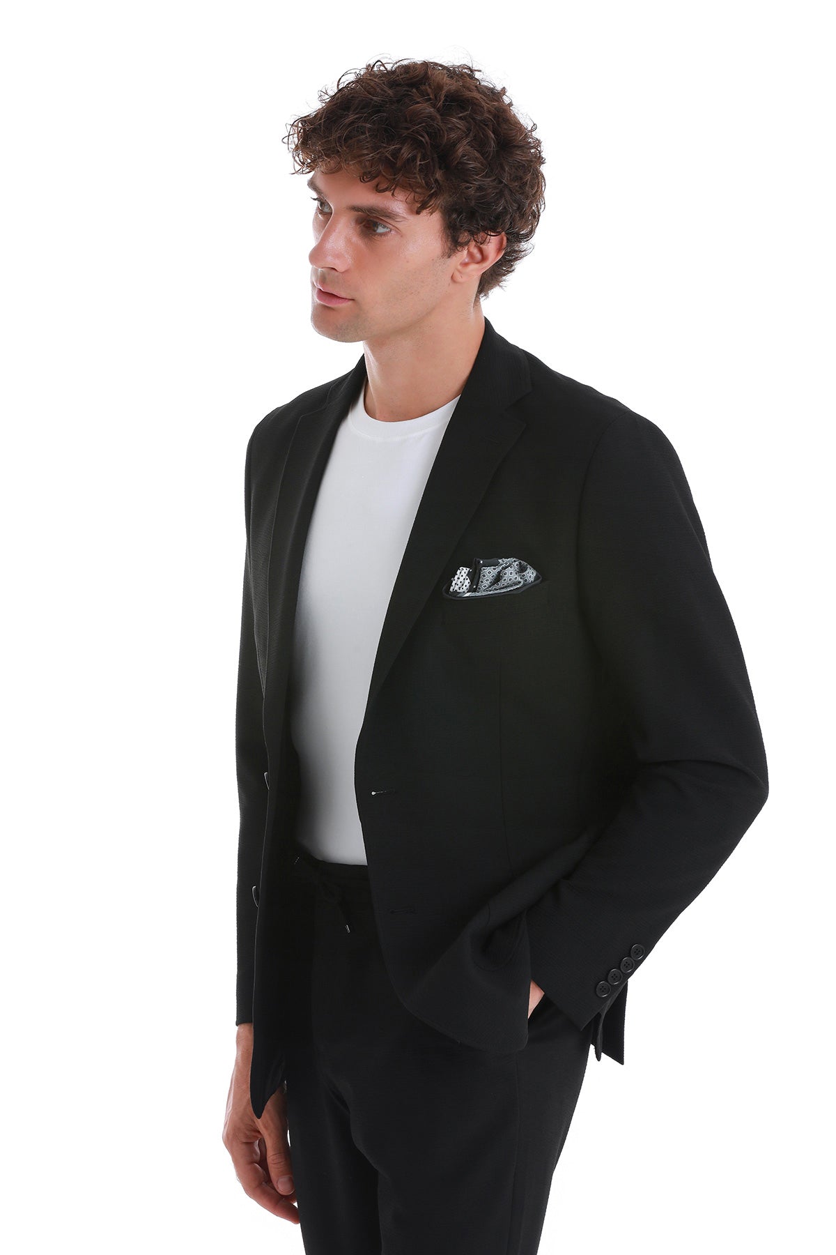 Slim Fit Notch Lapel Black Casual Suit - SAYKI