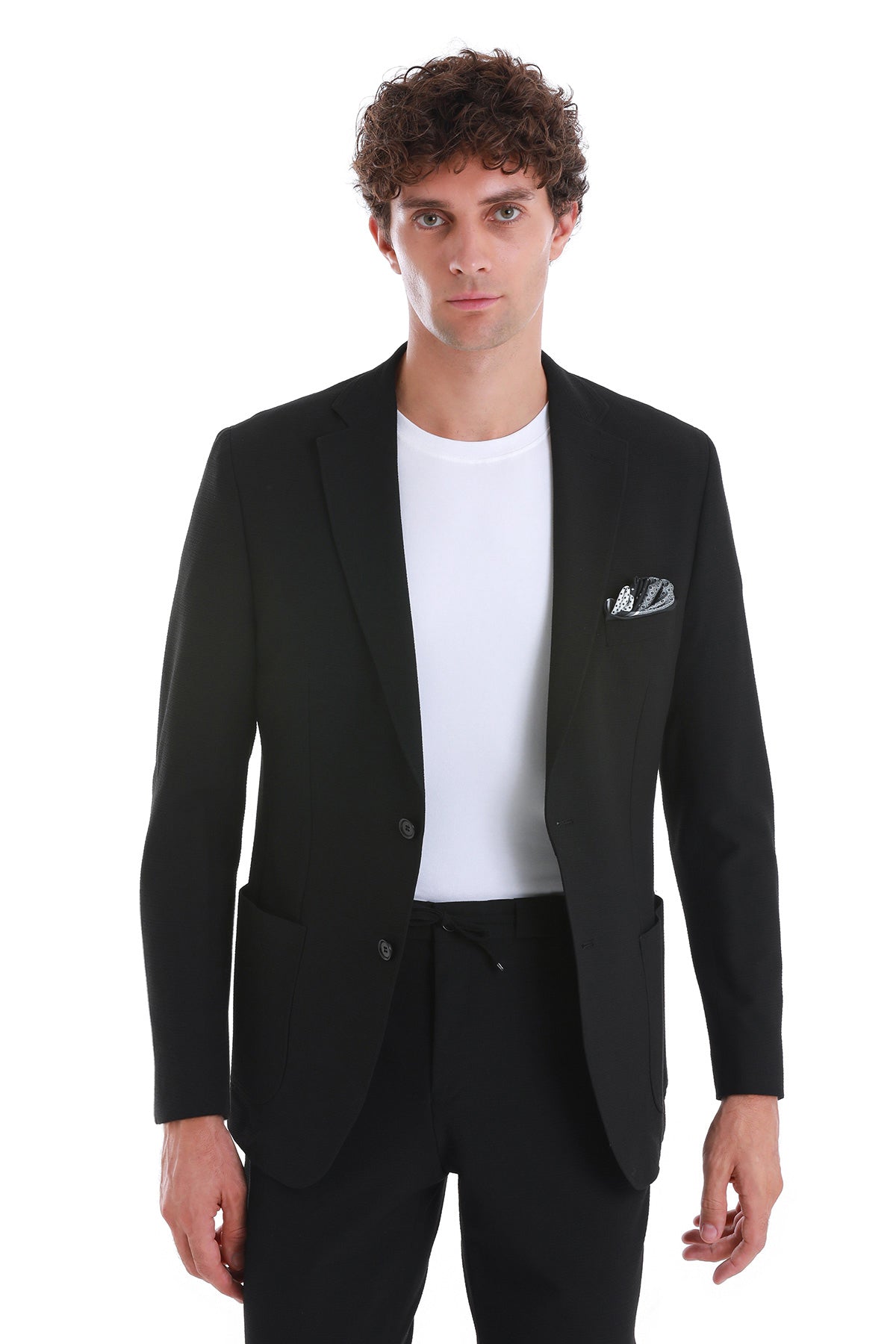 Slim Fit Notch Lapel Black Casual Suit - SAYKI