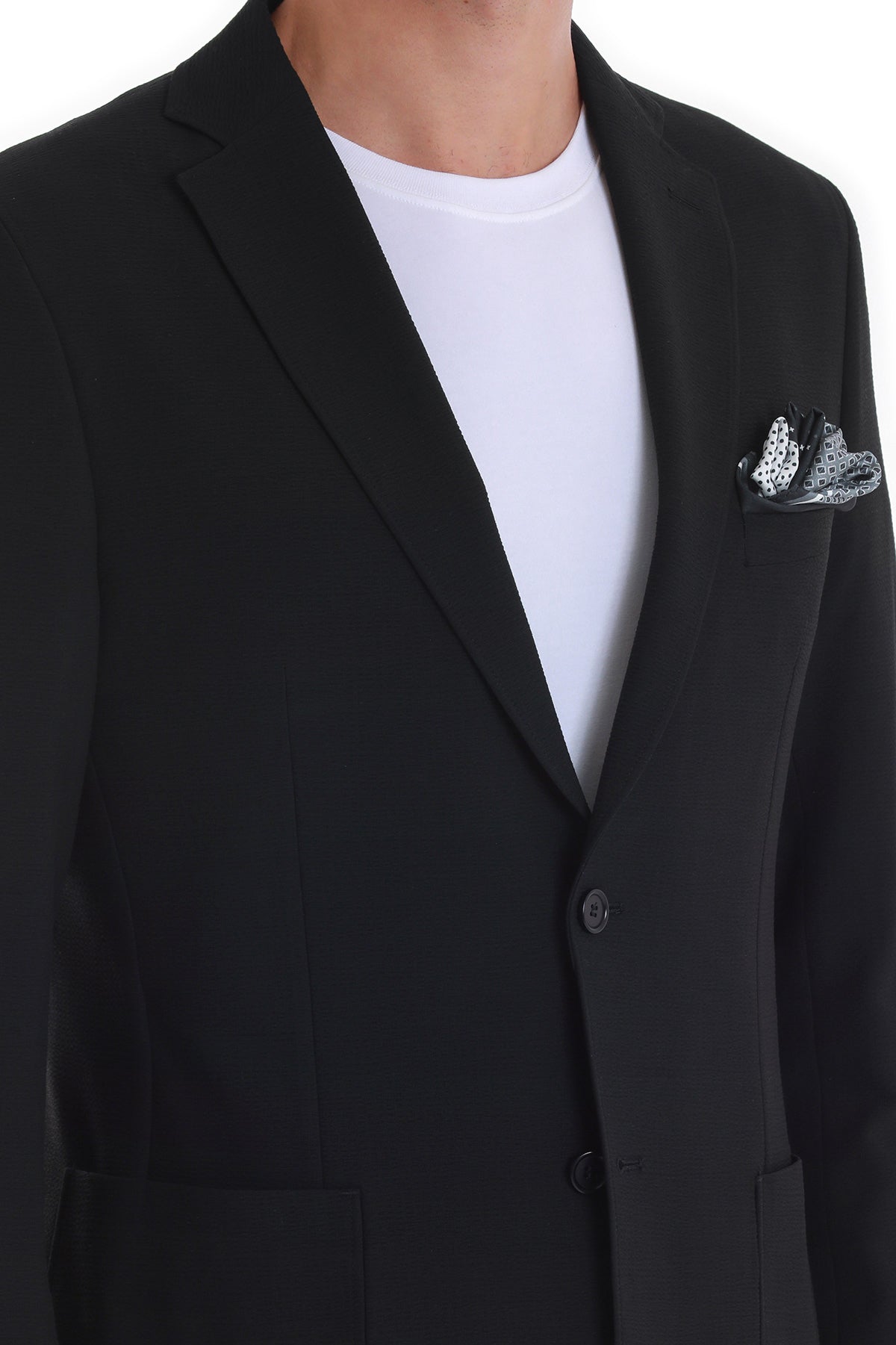 Slim Fit Notch Lapel Black Casual Suit - SAYKI