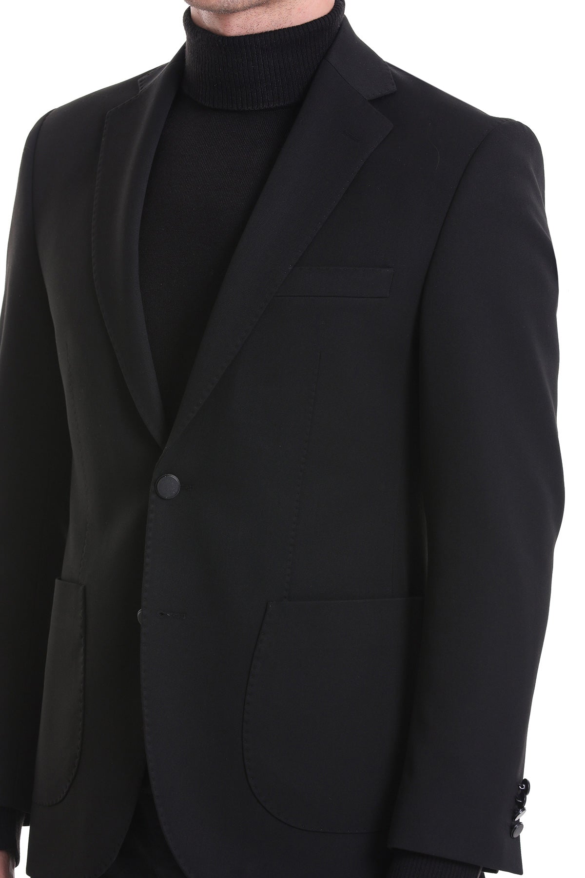 Slim Fit Notch Lapel Black Classic Blazer - SAYKI