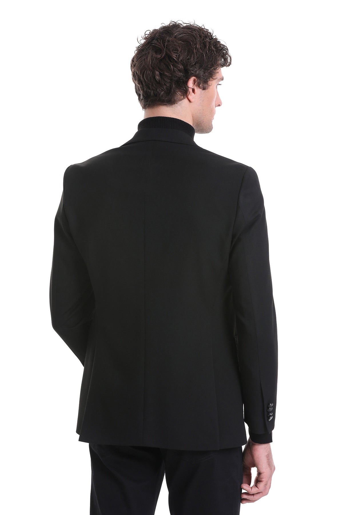 Slim Fit Notch Lapel Black Classic Blazer - SAYKI