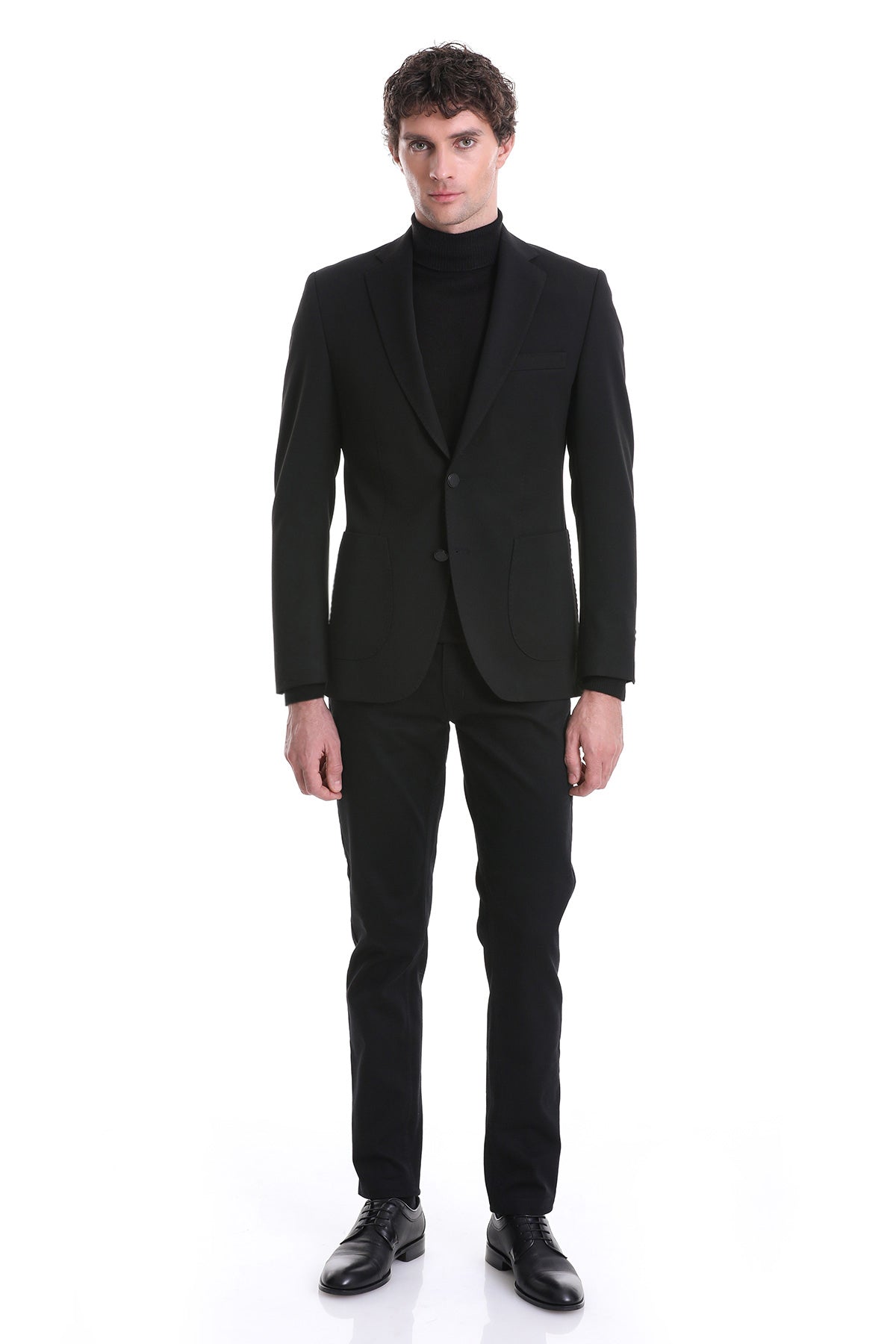 Slim Fit Notch Lapel Black Classic Blazer - SAYKI
