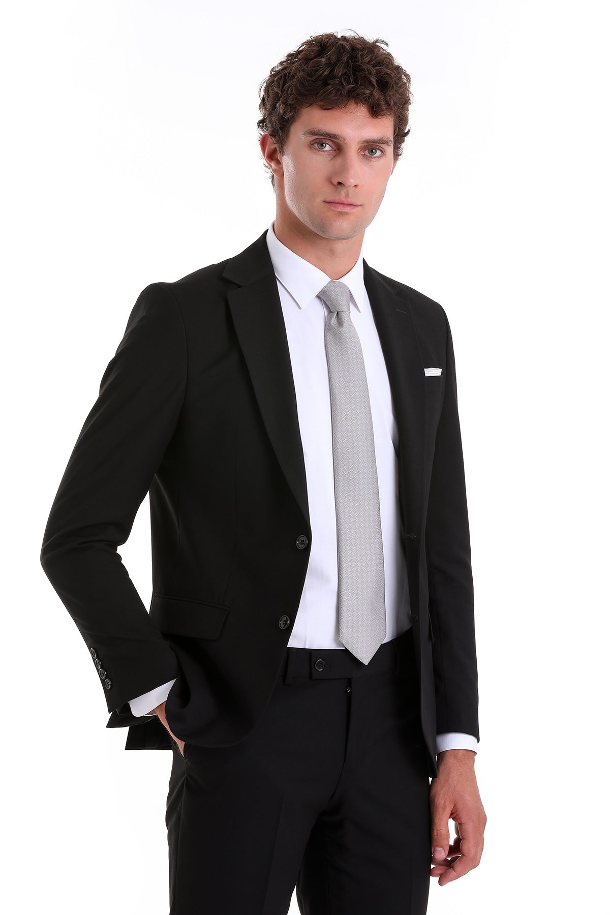 Slim Fit Notch Lapel Black Classic Suit - SAYKI