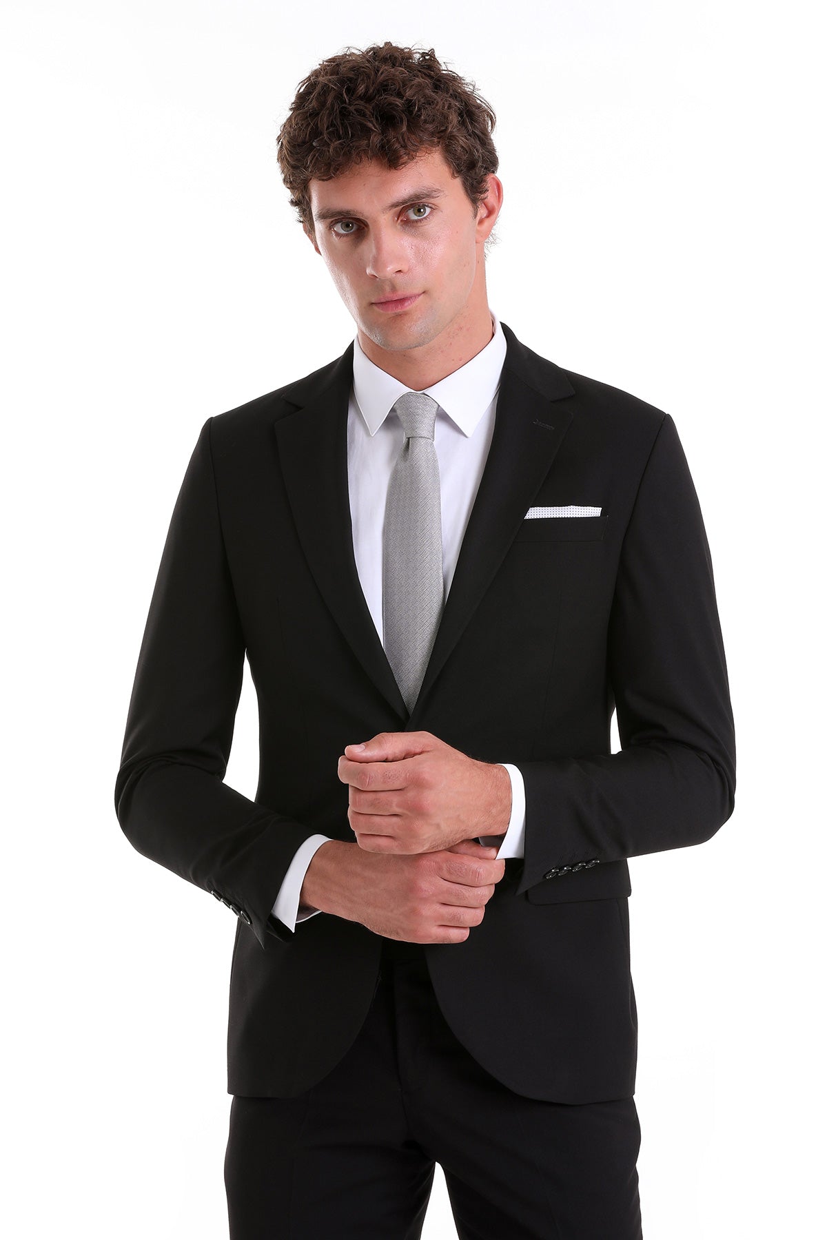 Slim Fit Notch Lapel Black Classic Suit - SAYKI