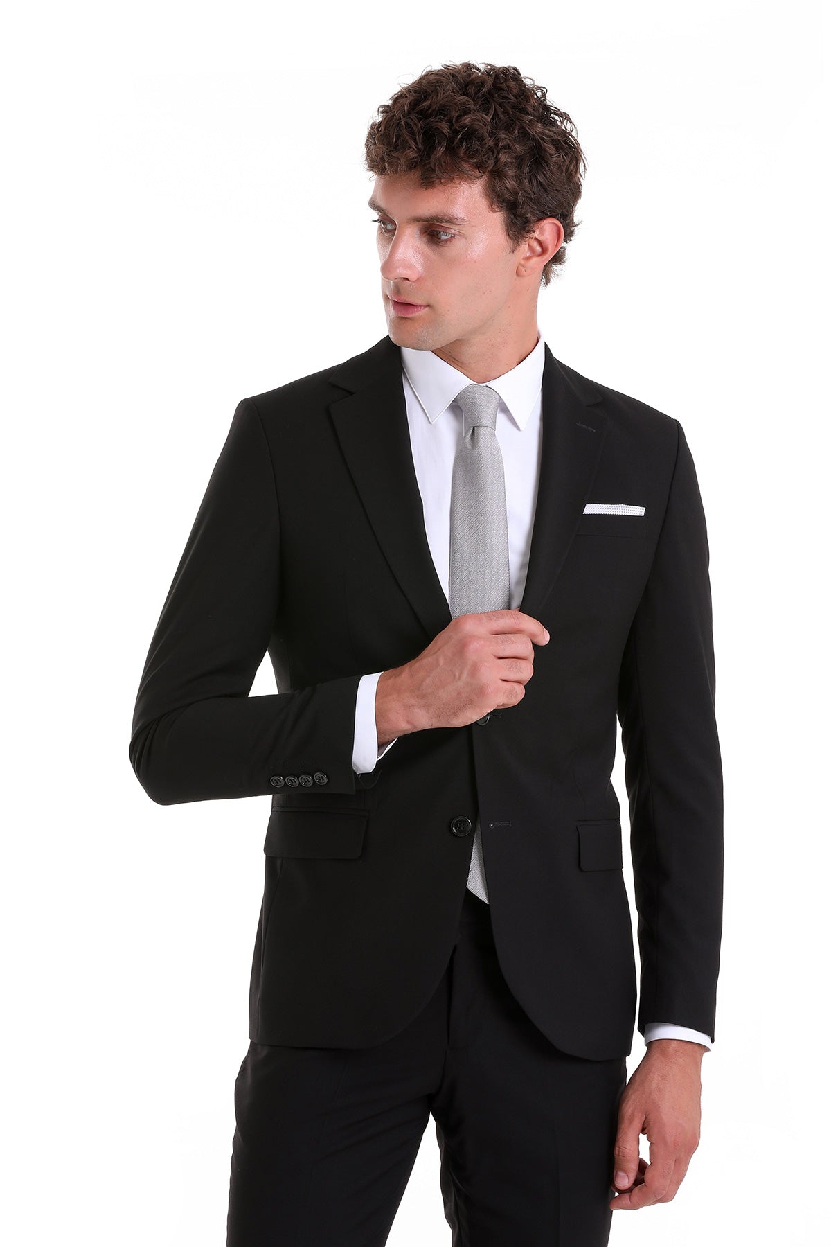 Slim Fit Notch Lapel Black Classic Suit - SAYKI