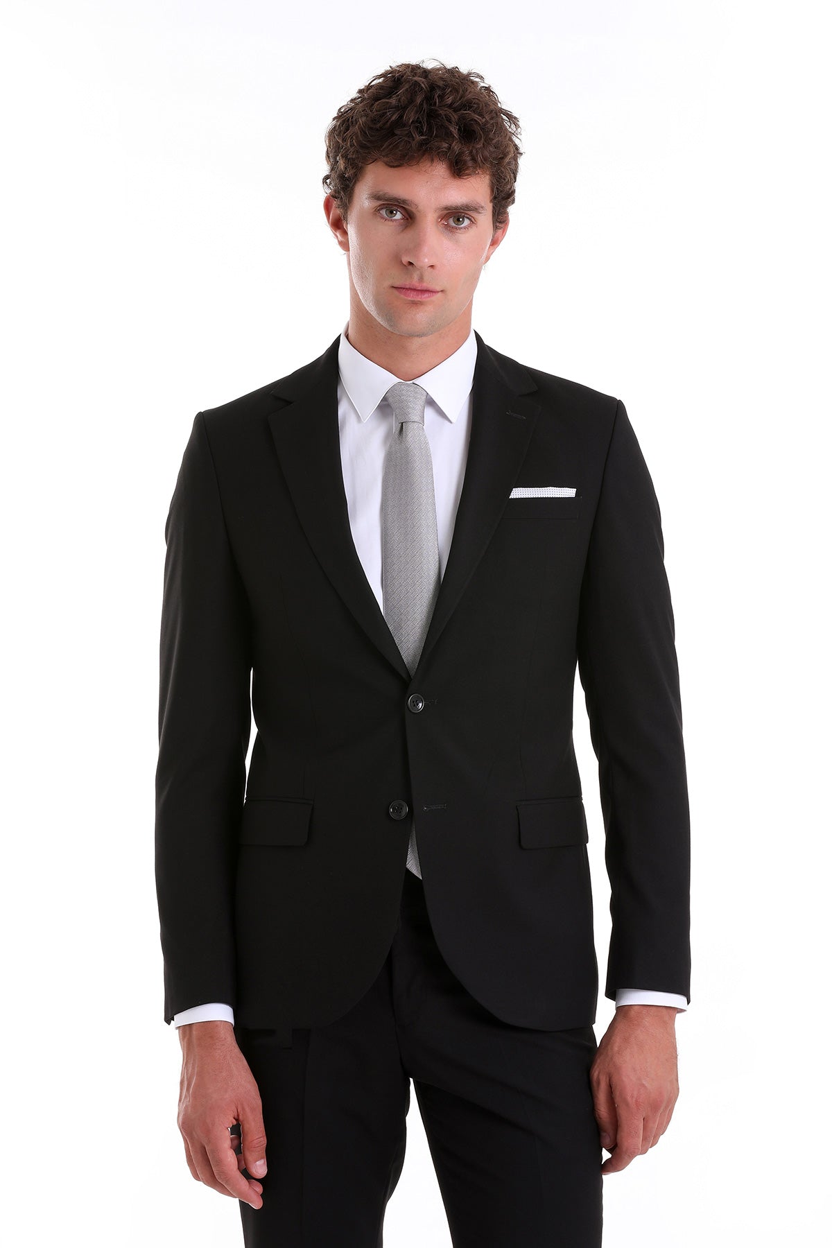 Slim Fit Notch Lapel Black Classic Suit - SAYKI