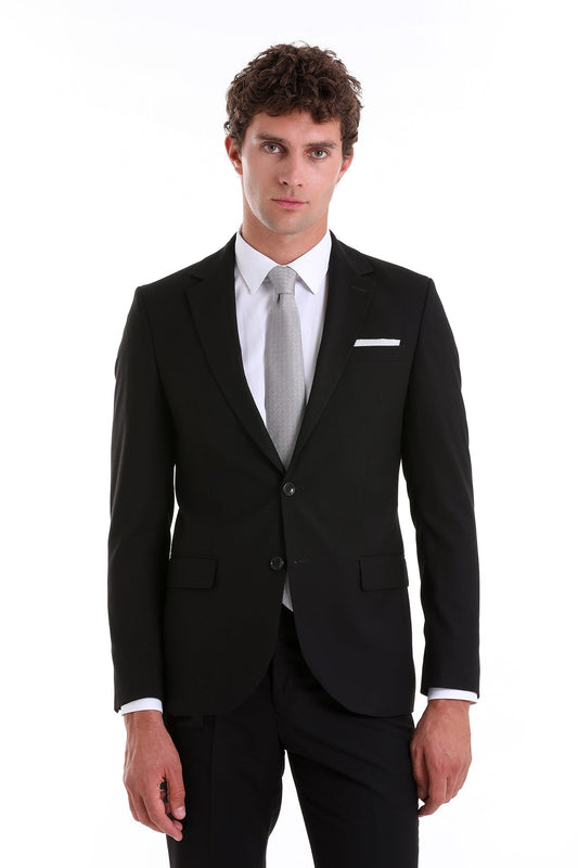 Slim Fit Notch Lapel Black Classic Suit - SAYKI