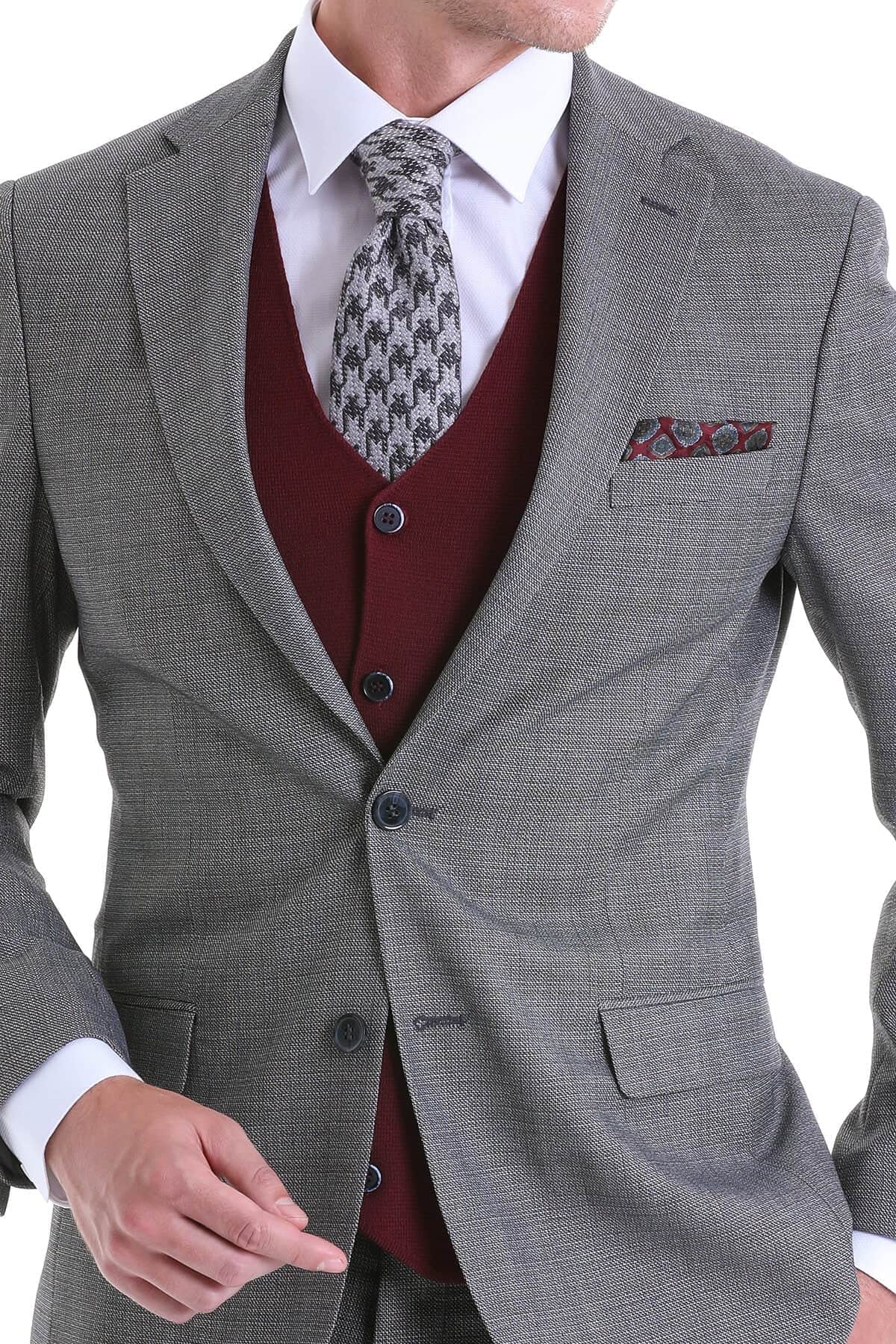 Slim Fit Notch Lapel Gray Classic Suit - SAYKI