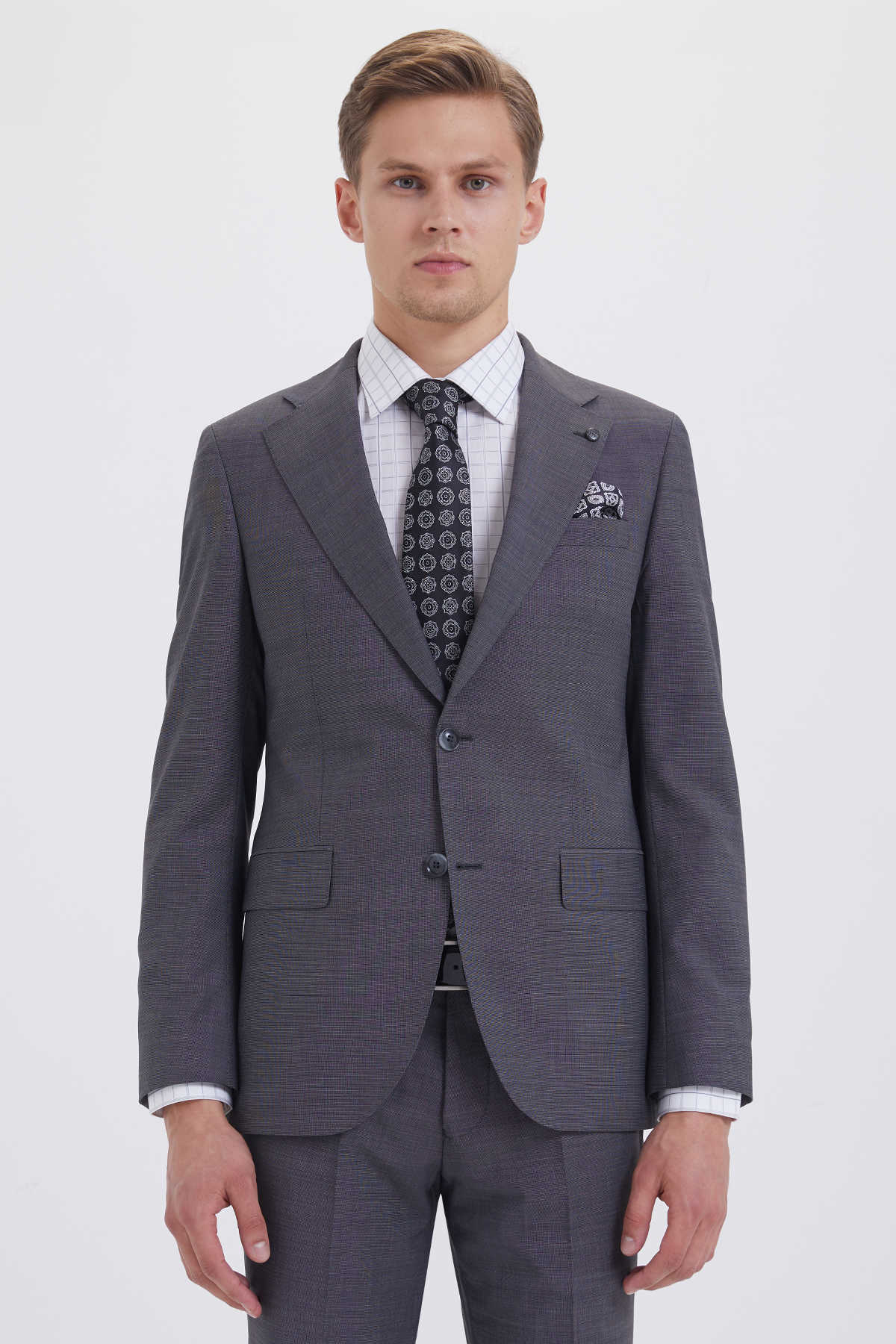 Slim Fit Notch Lapel Gray Wool Blend Classic Suit - SAYKI