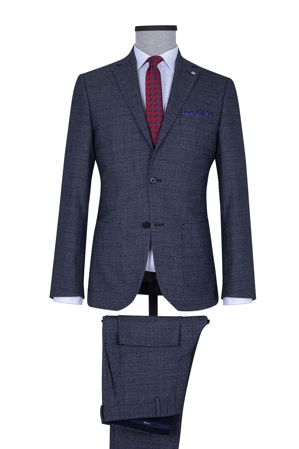 Slim Fit Notch Lapel Navy Casual Suit - SAYKI