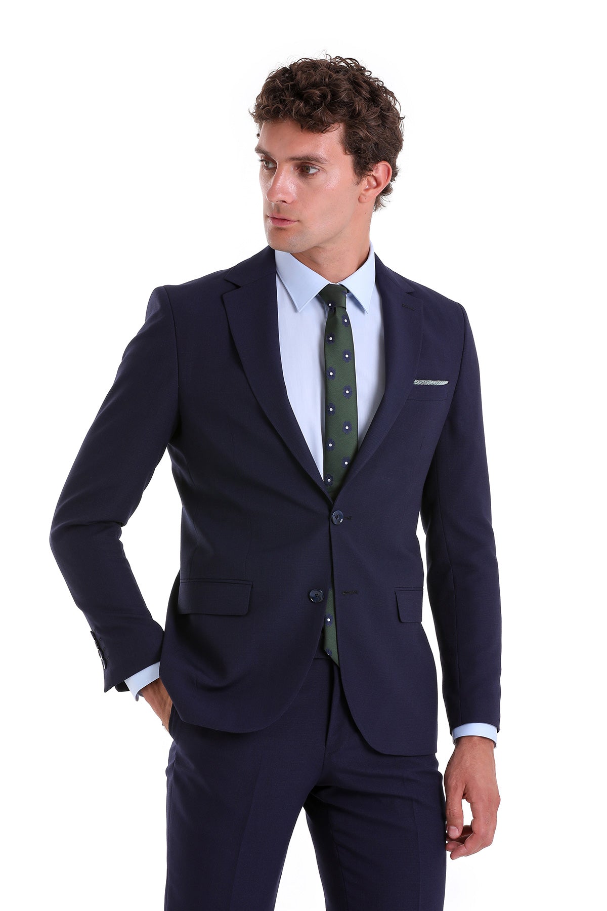 Slim Fit Notch Lapel Navy Classic Suit - SAYKI