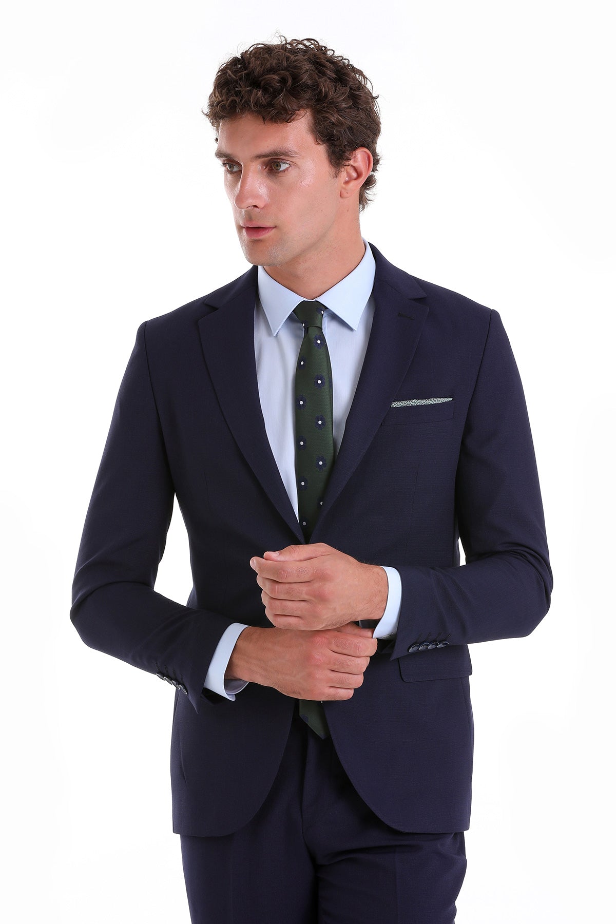 Slim Fit Notch Lapel Navy Classic Suit - SAYKI