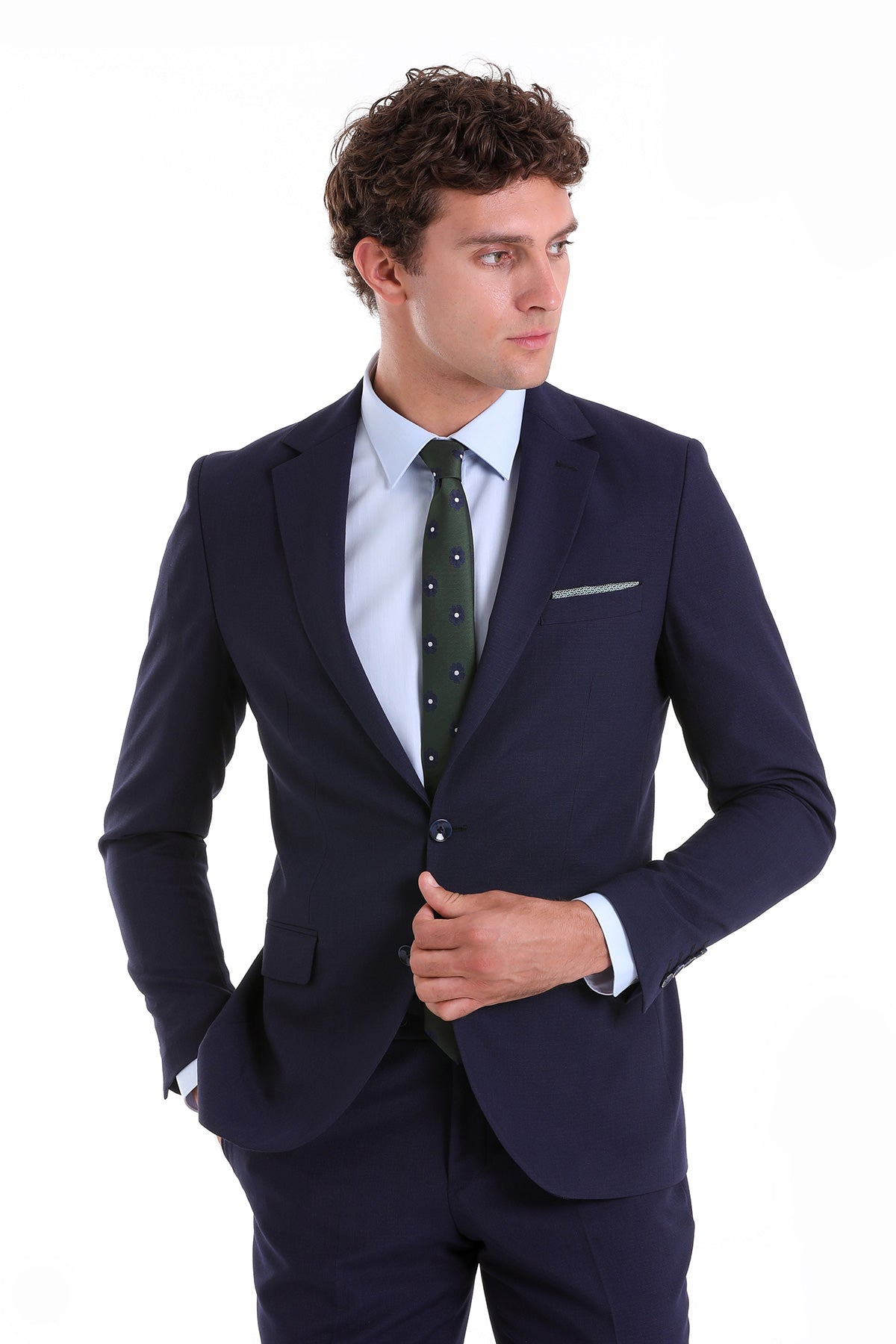 Slim Fit Notch Lapel Navy Classic Suit - SAYKI