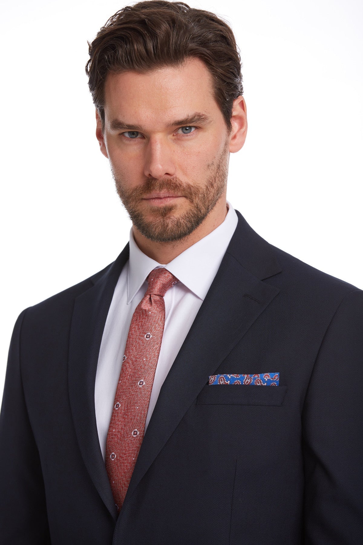 Slim Fit Notch Lapel Navy Wool Blend Classic Suit - SAYKI