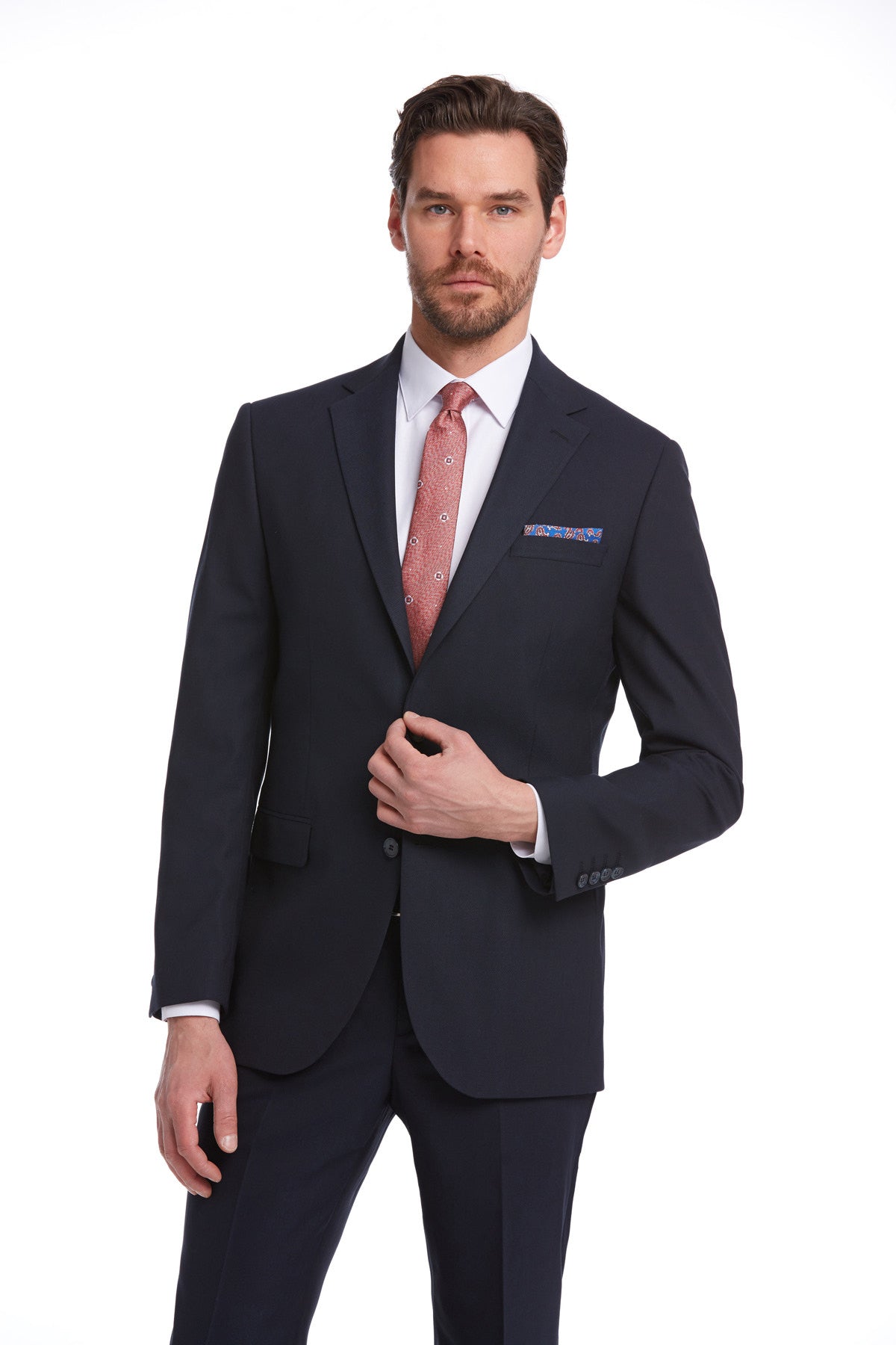 Slim Fit Notch Lapel Navy Wool Blend Classic Suit - SAYKI
