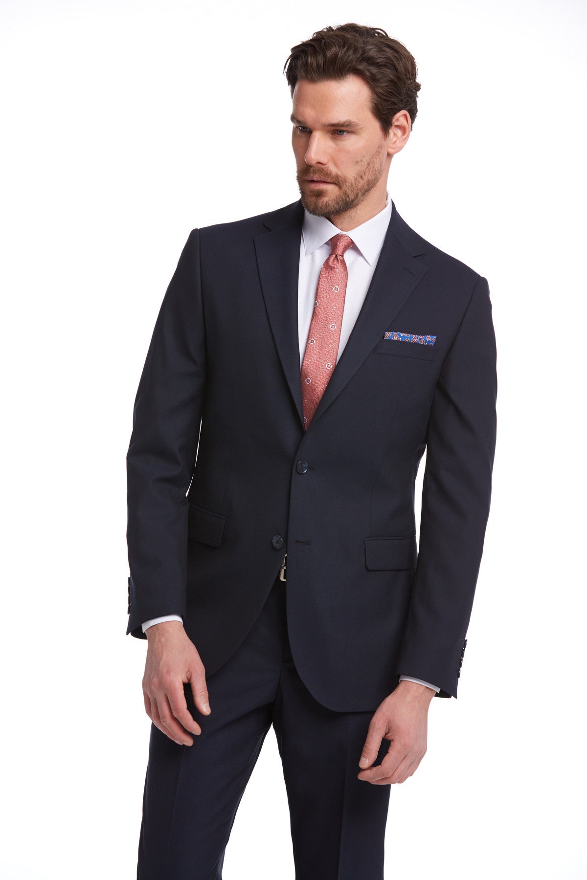 Slim Fit Notch Lapel Navy Wool Blend Classic Suit - SAYKI