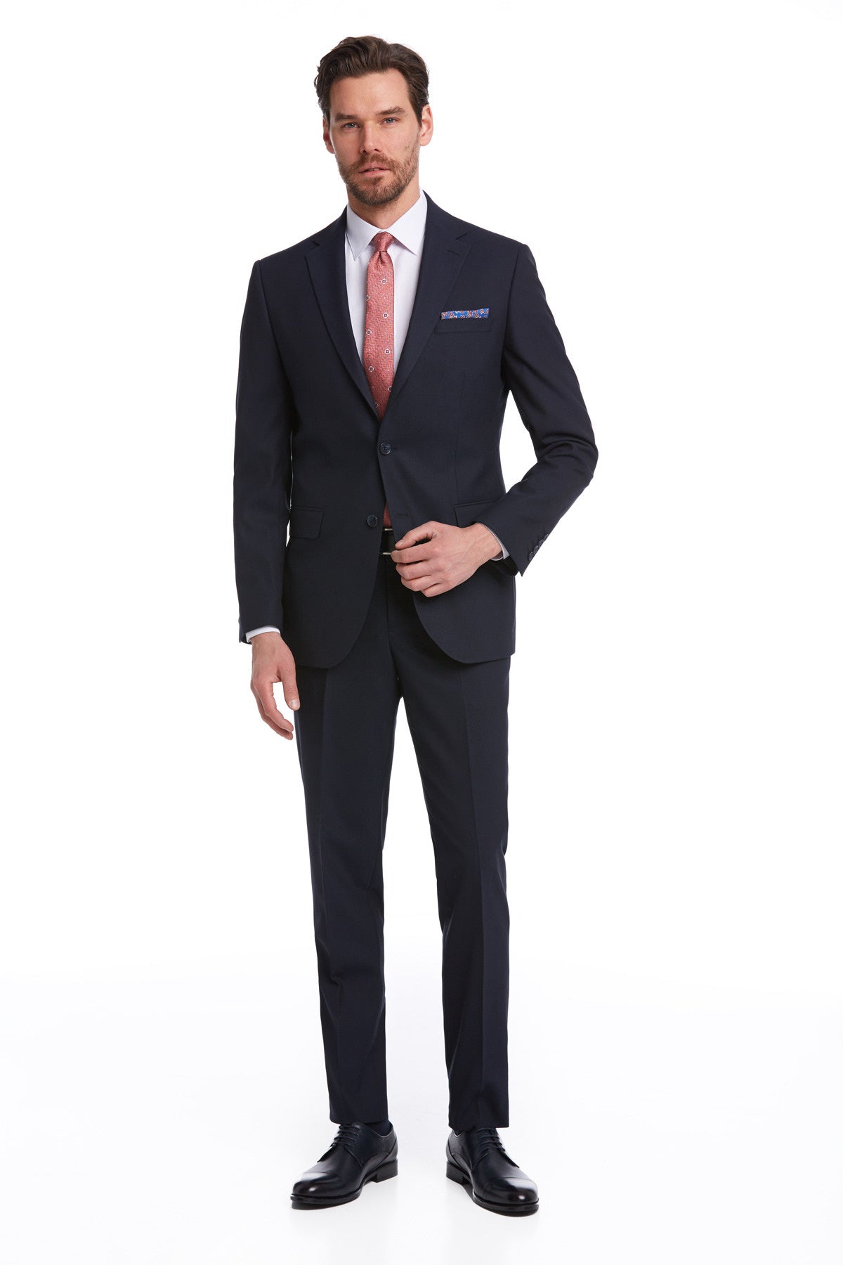 Slim Fit Notch Lapel Navy Wool Blend Classic Suit - SAYKI