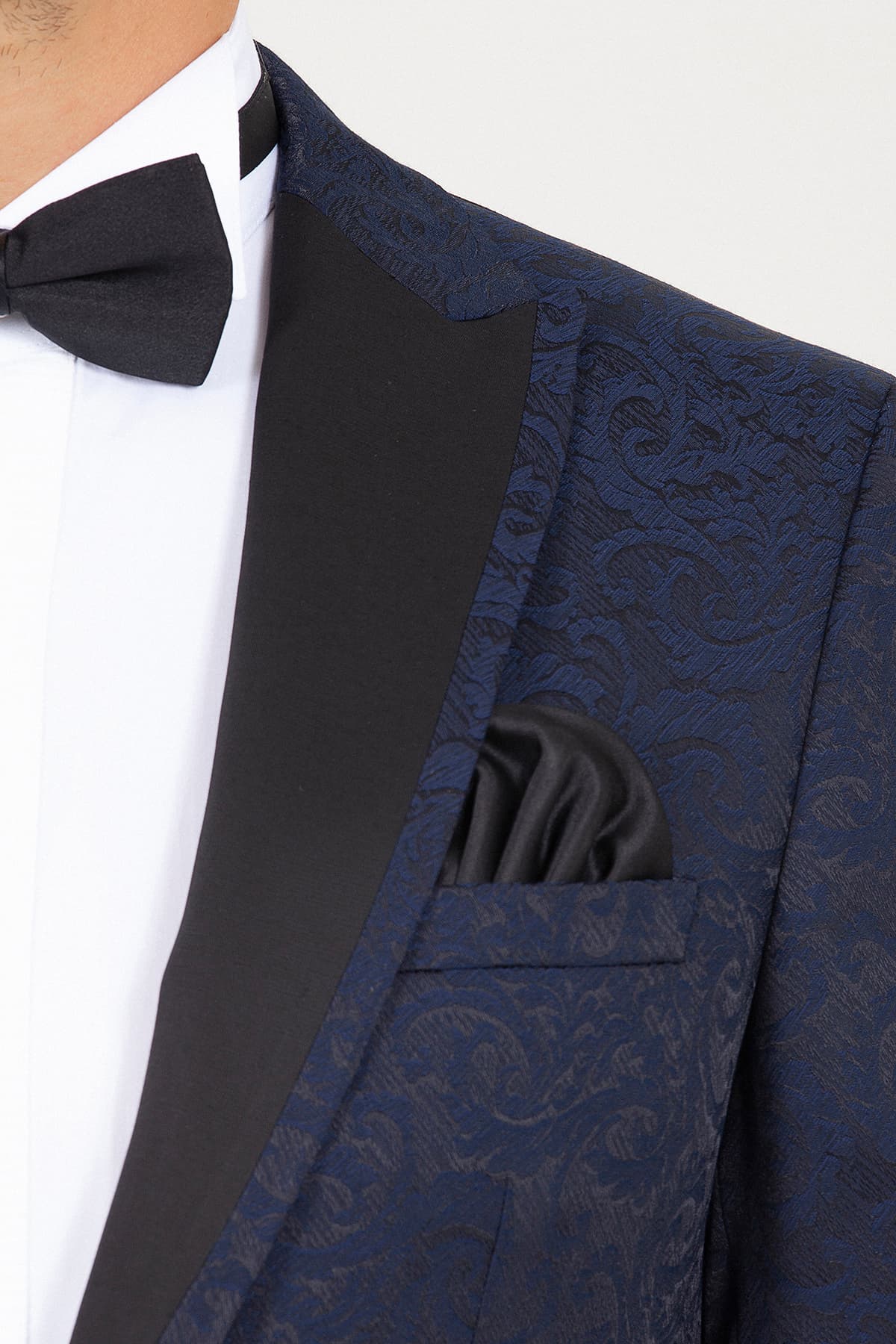 Slim Fit Notch Lapel Patterned Navy Classic Tuxedo - SAYKI