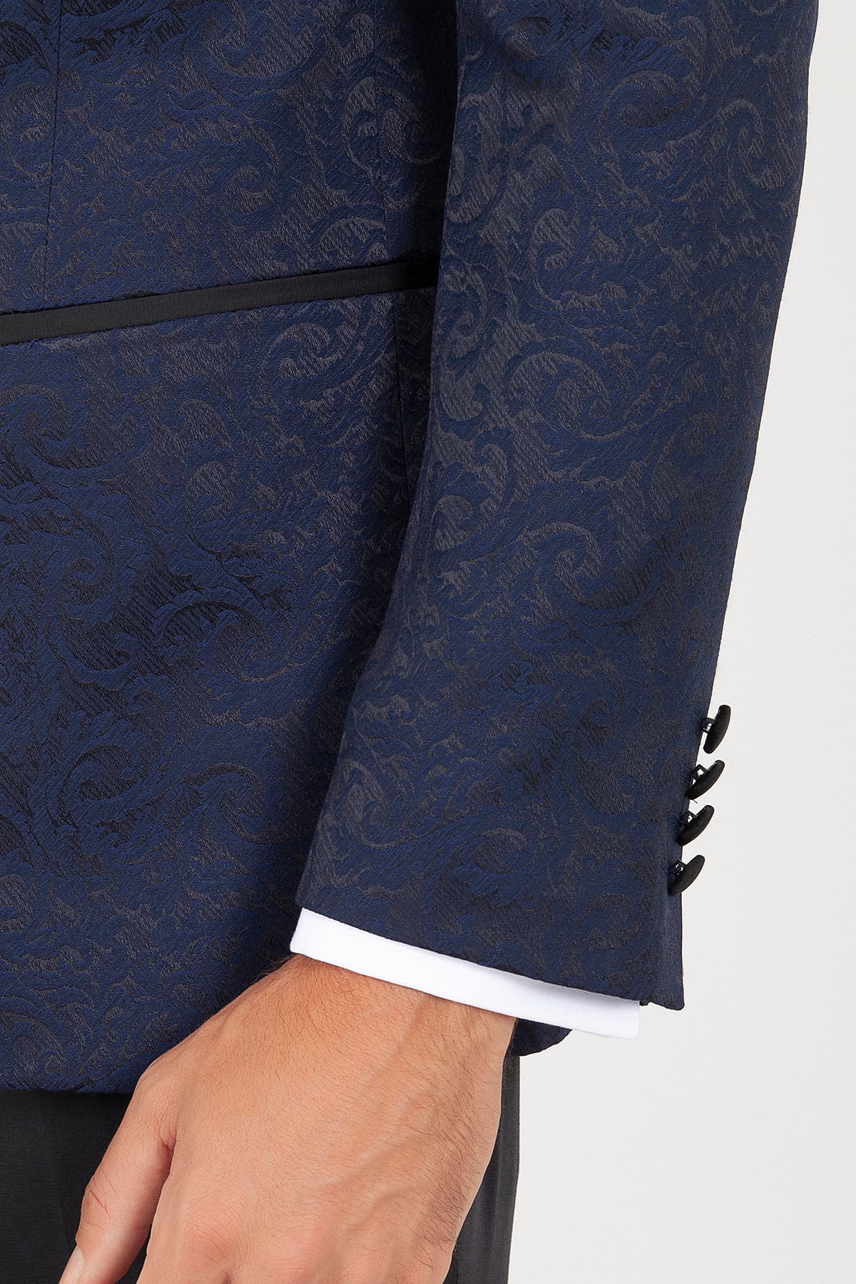 Slim Fit Notch Lapel Patterned Navy Classic Tuxedo - SAYKI