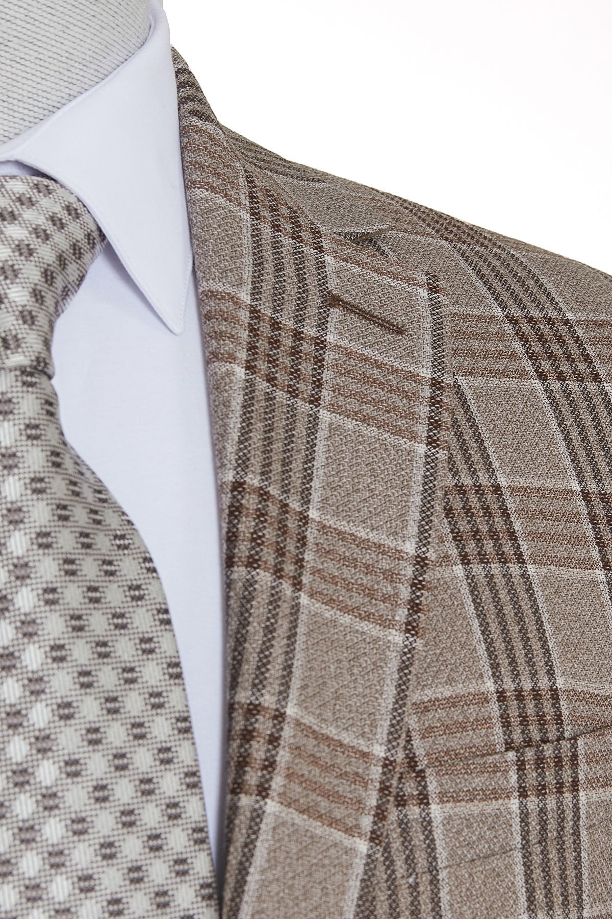 Slim Fit Notch Lapel Plaid Brown Casual Suit - SAYKI