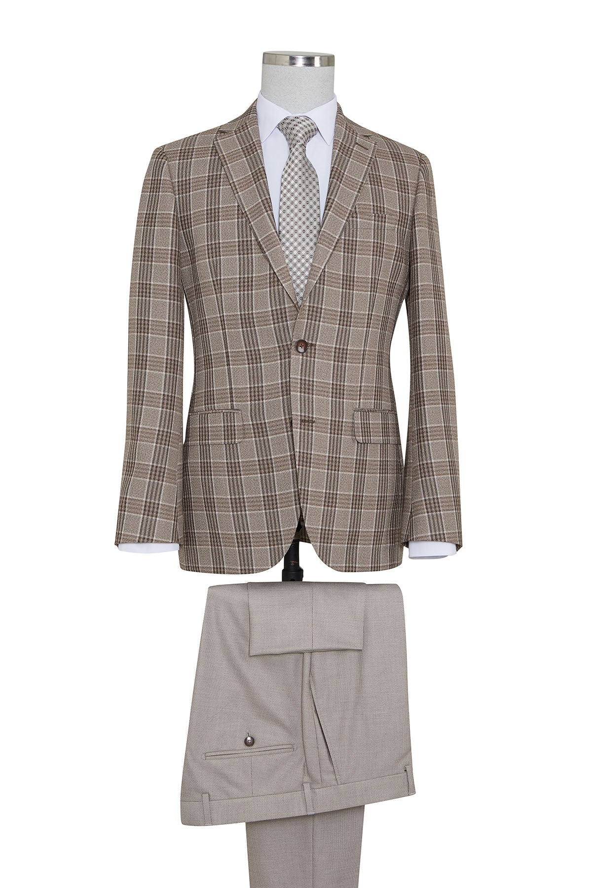 Slim Fit Notch Lapel Plaid Brown Casual Suit - SAYKI