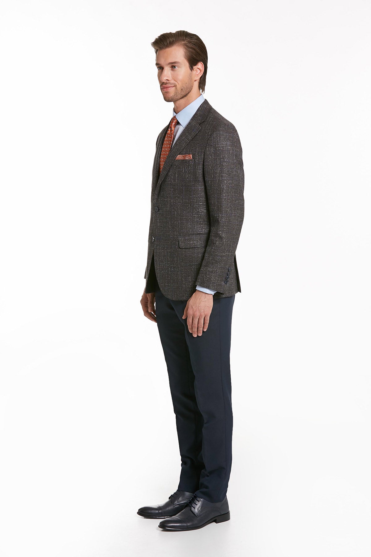 Slim Fit Notch Lapel Plaid Brown Casual Suit - SAYKI