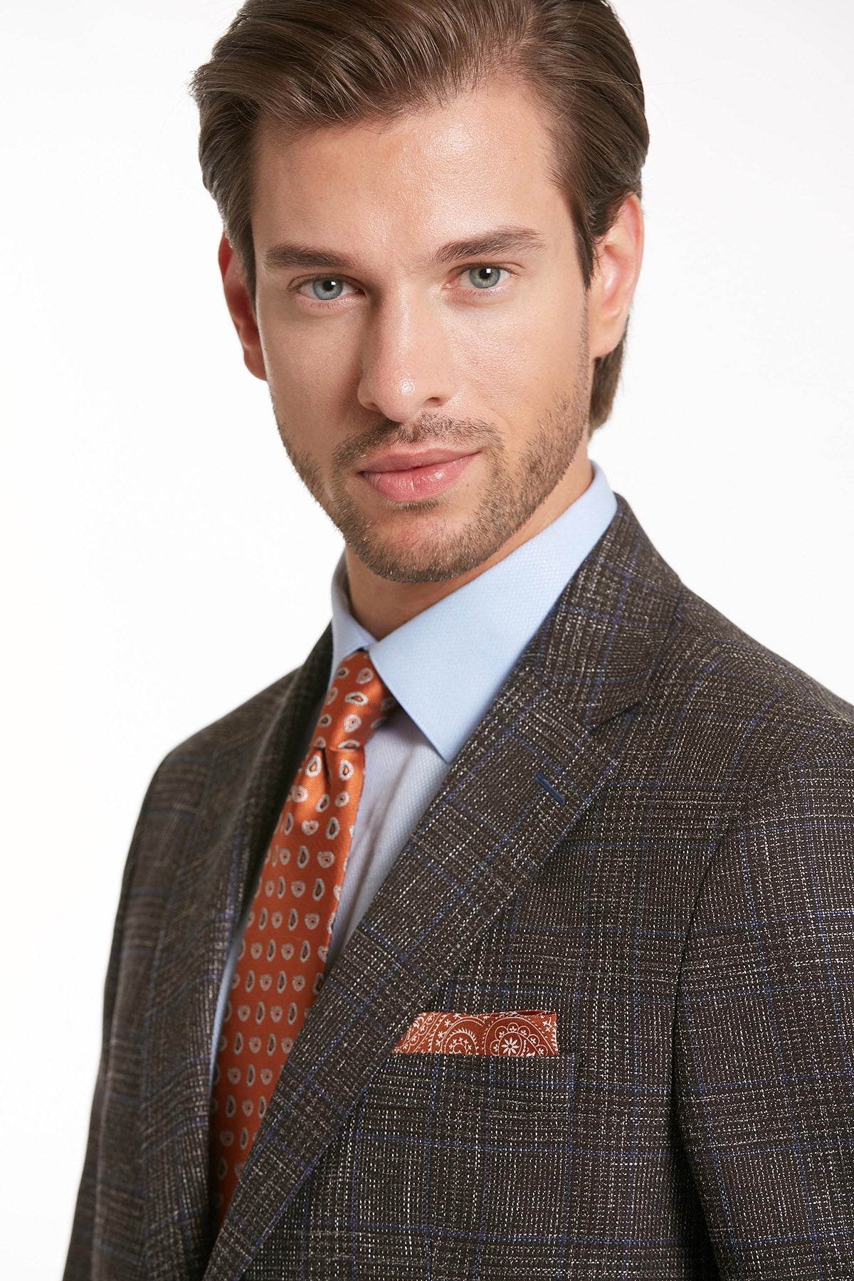 Slim Fit Notch Lapel Plaid Brown Casual Suit - SAYKI