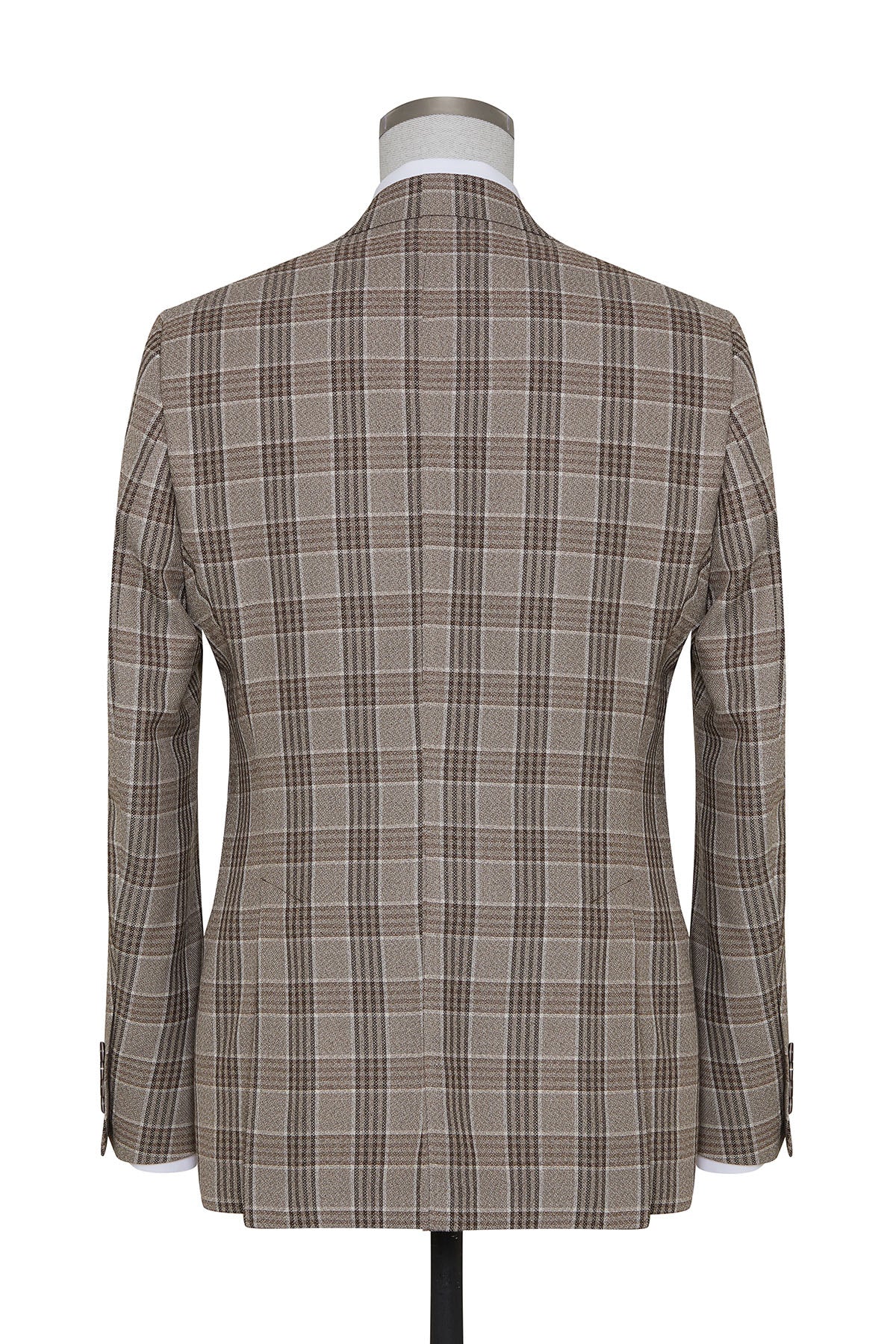 Slim Fit Notch Lapel Plaid Brown Casual Suit - SAYKI